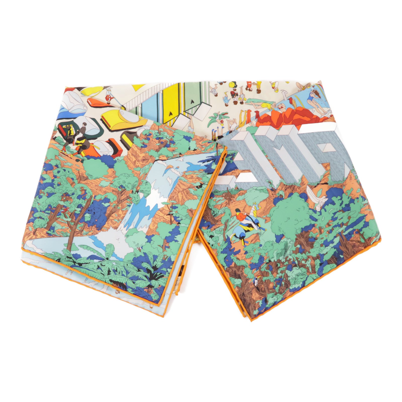 HERMES Scarf 90x90 Silk Orange/Multicolor