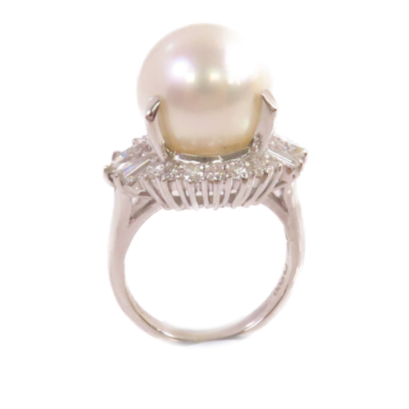 JEWELRY 18K白金/12.5mm珍珠/3.30ct鑽石Pearl Ring戒指US#5.75