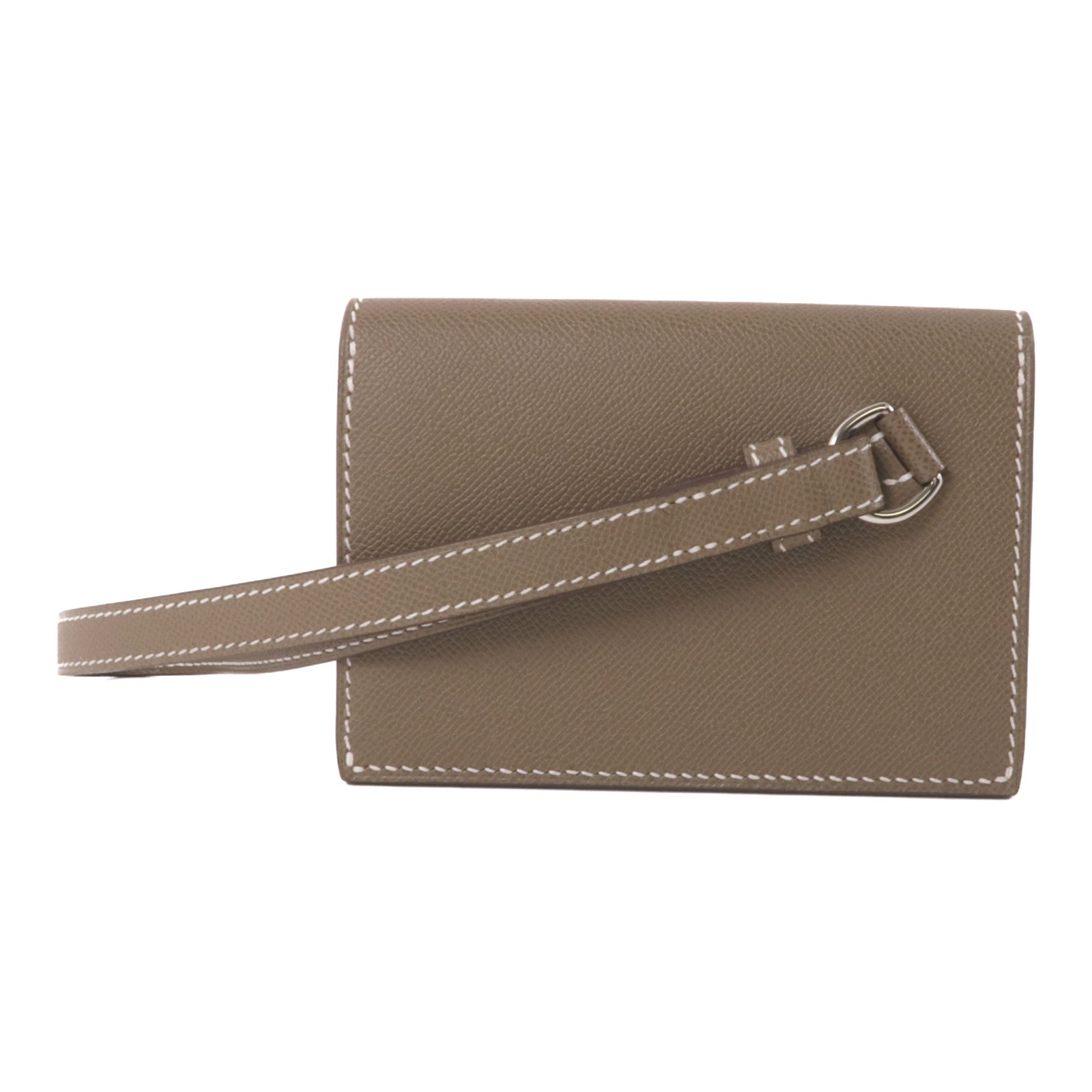 HERMES Madame皮革Kelly Pocket Slim銀扣零錢包Etoupe