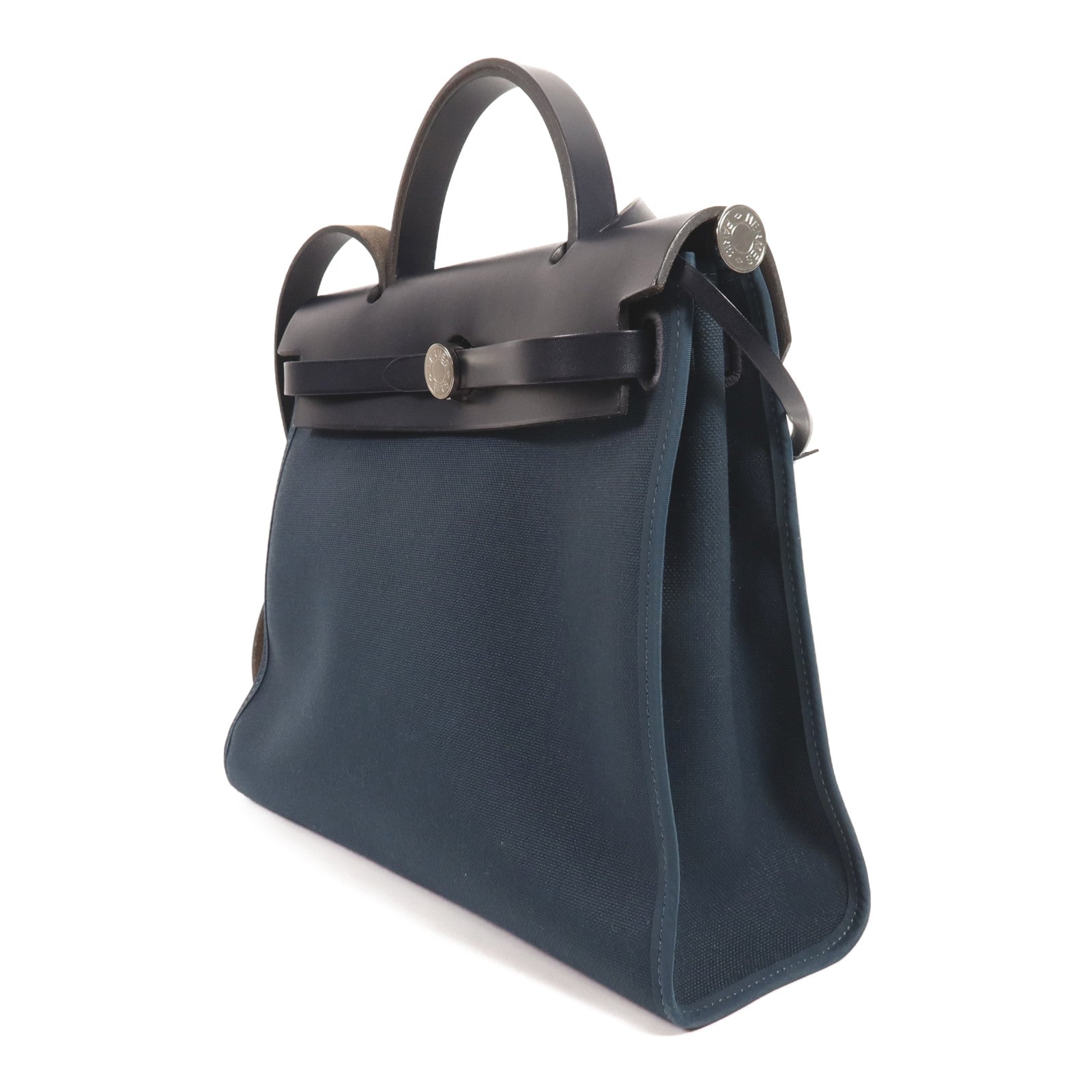 HERMES 帆布Herbag PM銀扣手挽肩背兩用袋Bleu Ocean