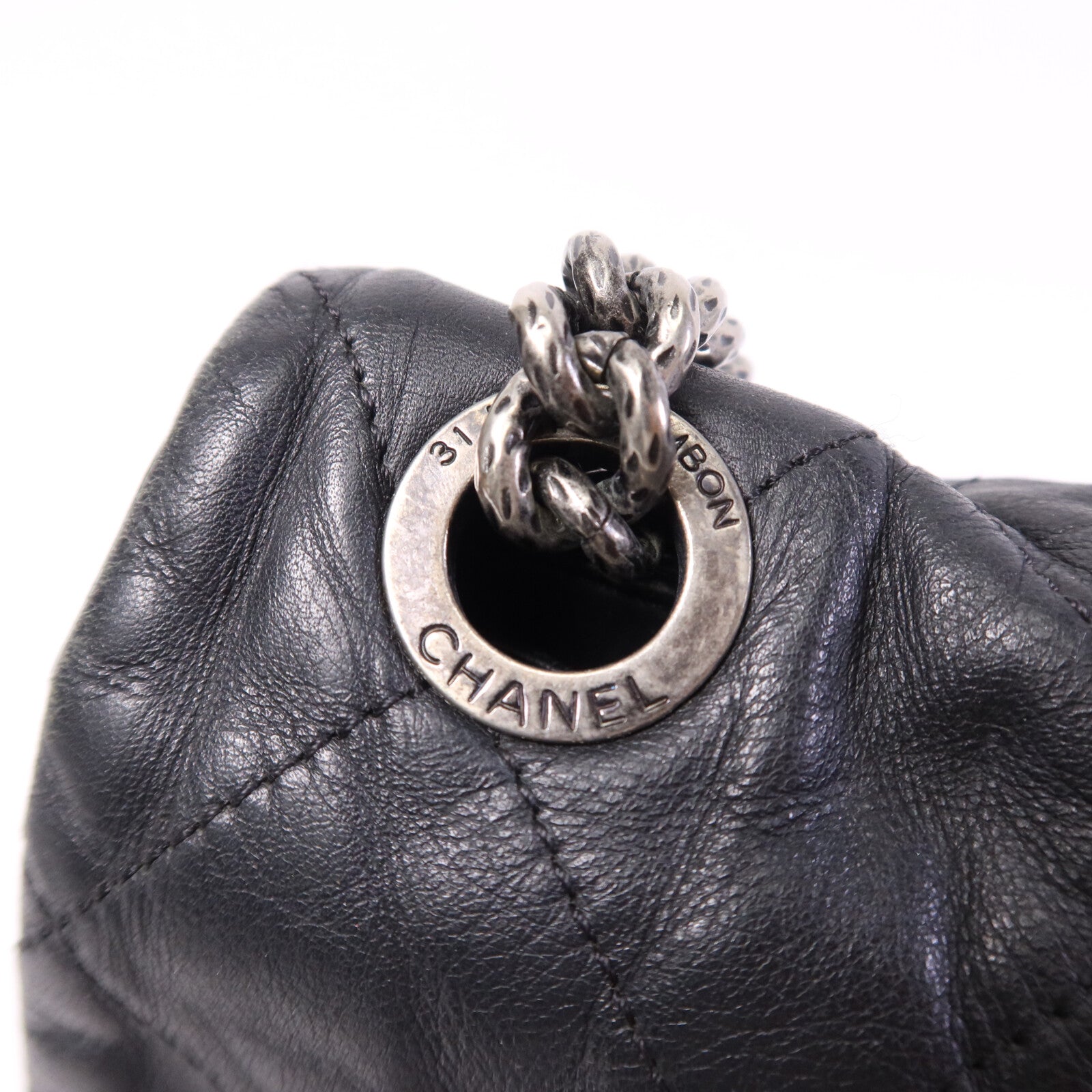 CHANEL 牛皮皮革Chain Shoulder銀扣鏈帶肩背袋