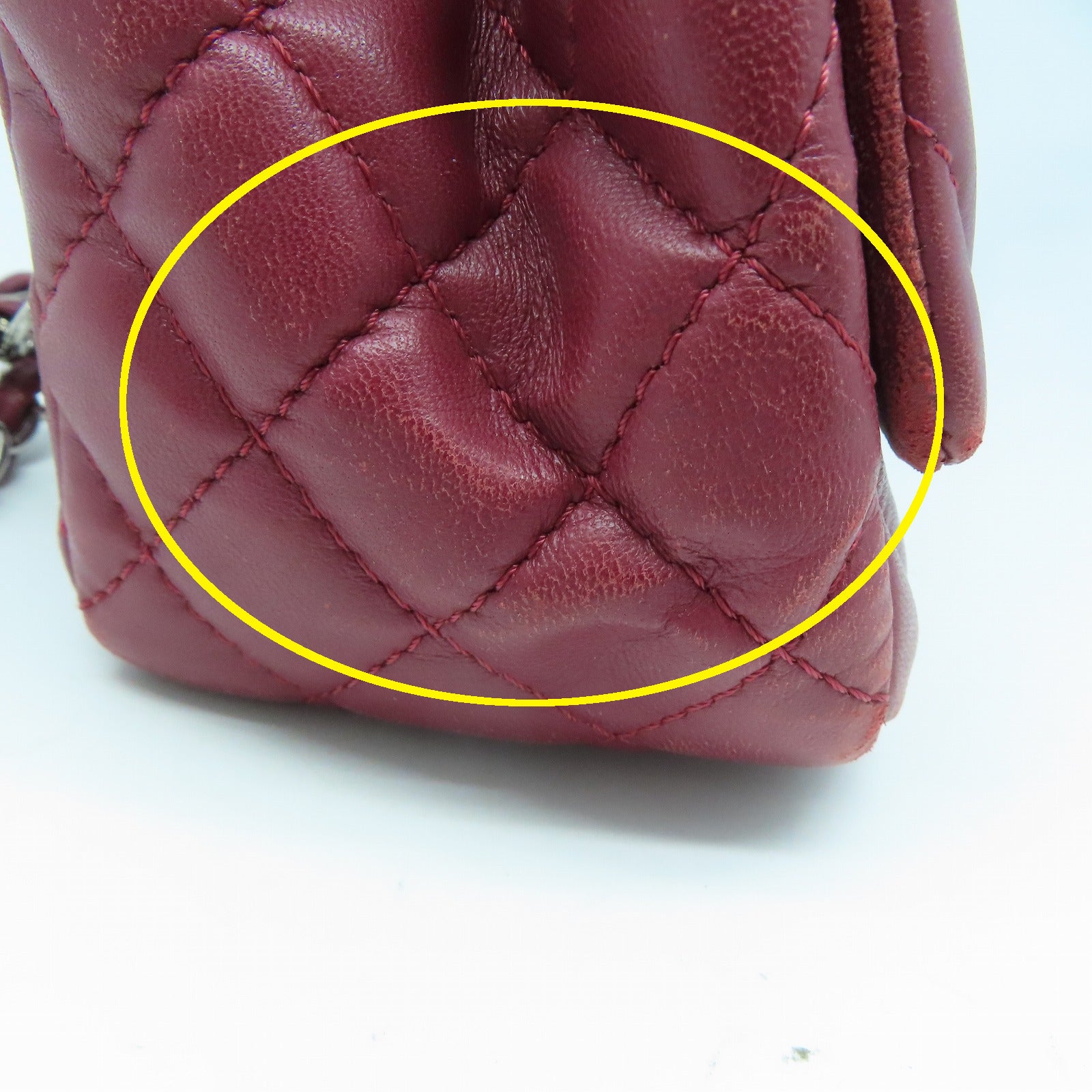 CHANEL 【激減優惠】斜紋牛皮皮革Chain Shoulder銀扣鏈帶肩背袋紅色