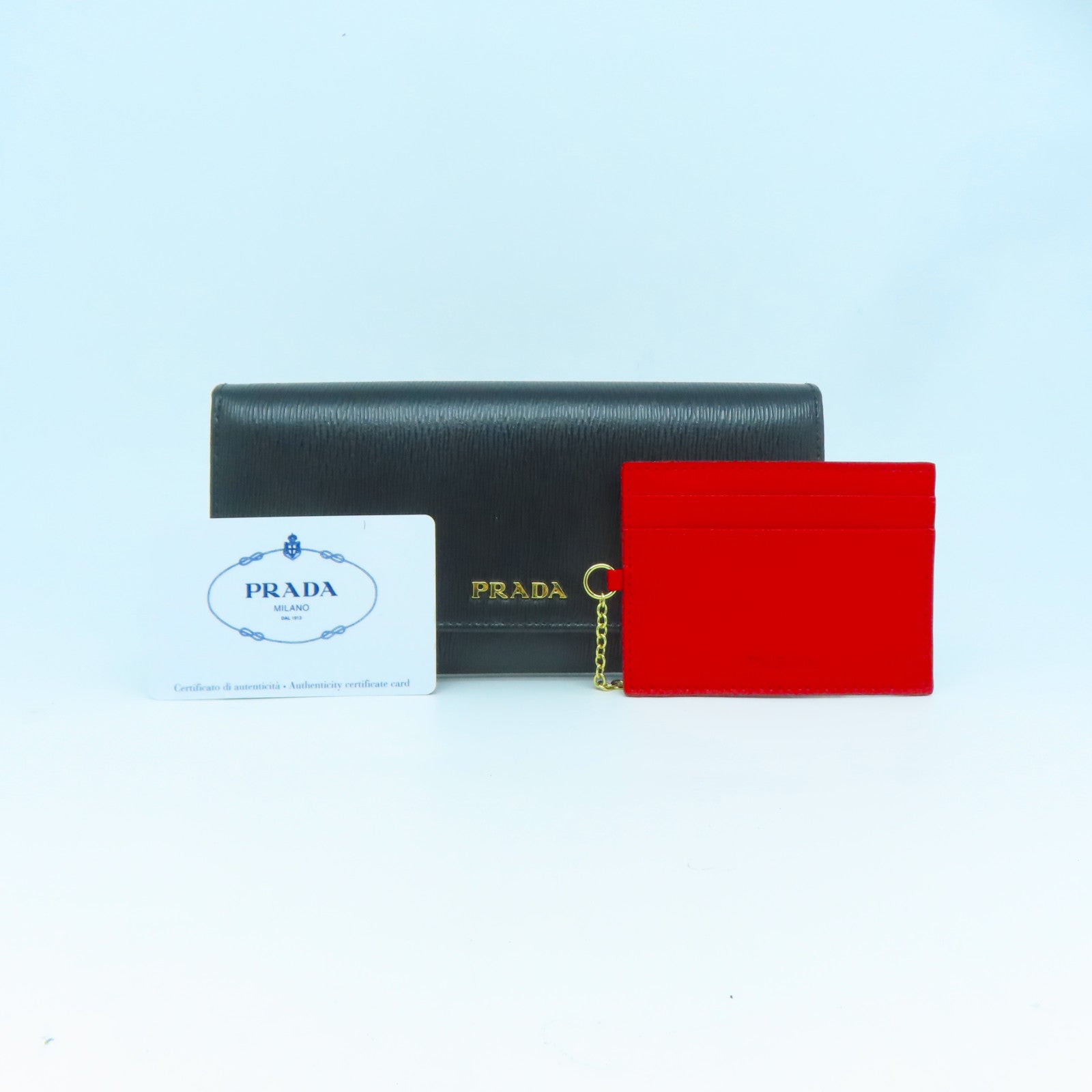 PRADA 【清倉大減價】牛皮皮革Long wallet金扣長錢包黑色
