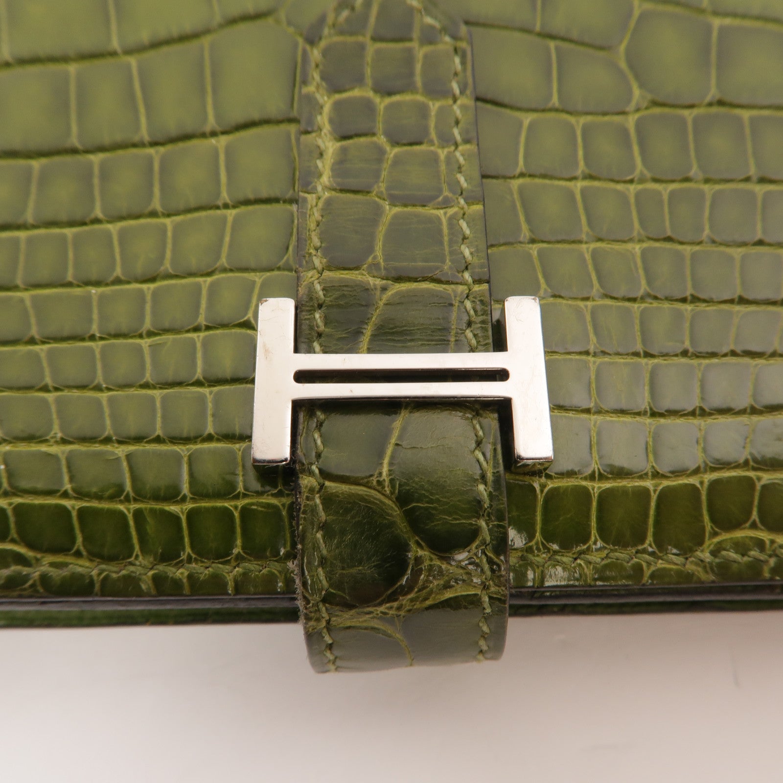 HERMES Alligator皮革Bearn Long Wallet長錢包Vert Anis