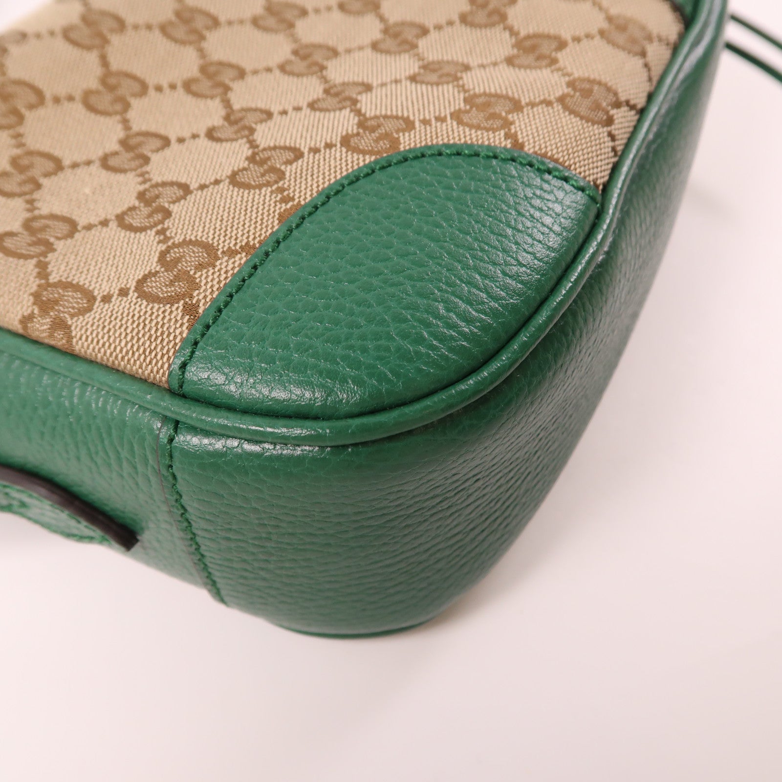 GUCCI 帆布/皮革GG Bree金扣肩背袋啡色/綠色