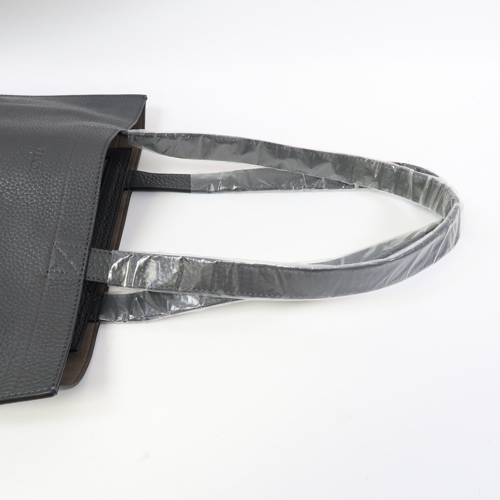 FENDI 牛皮皮革Tote Bag銀扣肩背袋灰色