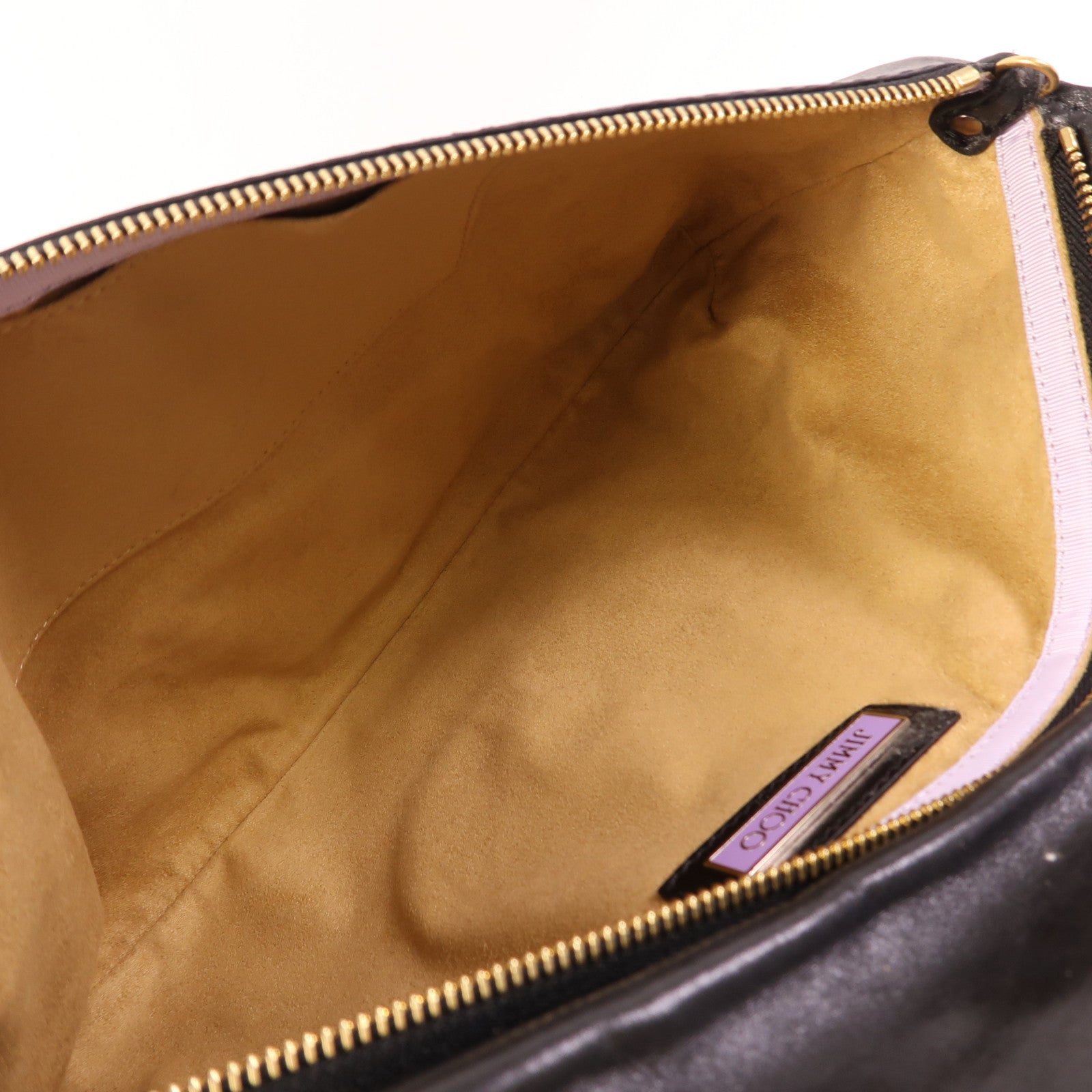 JIMMY CHOO GHW Clutch Chain Shoulder Bag Calfskin Leather Black