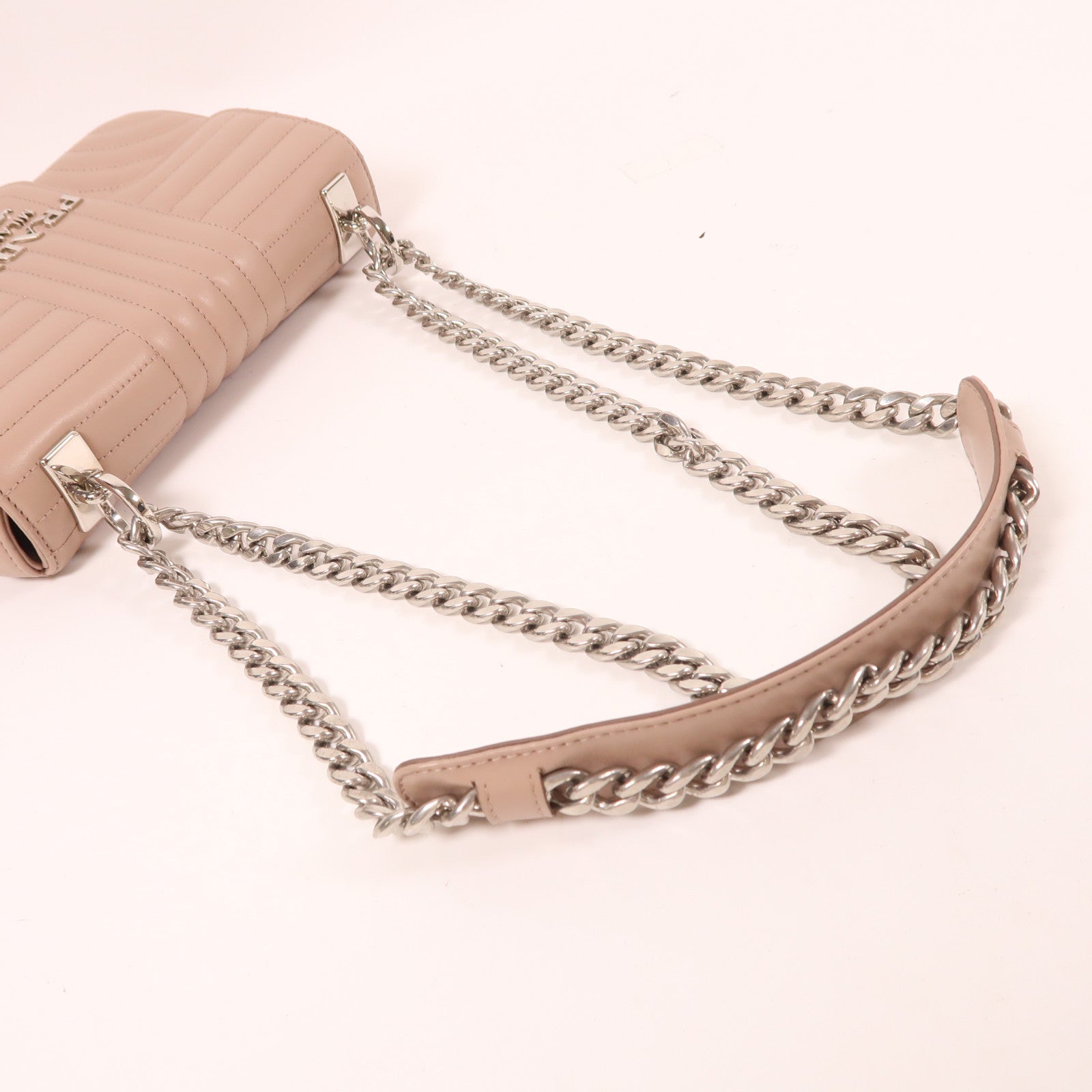 PRADA 羊皮皮革Chain Shoulder銀扣鏈帶肩背袋