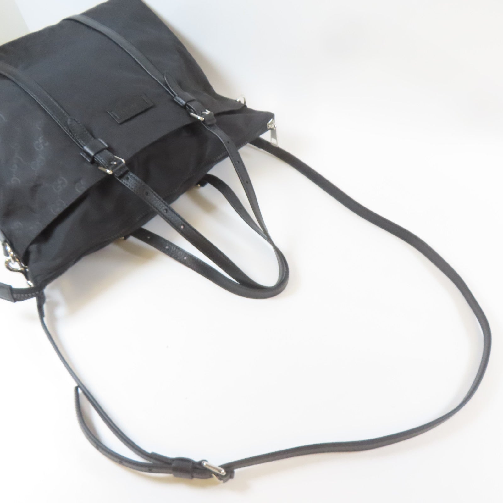 GUCCI 尼龍2 Way Shoulder Bag銀扣手挽肩背兩用袋黑色