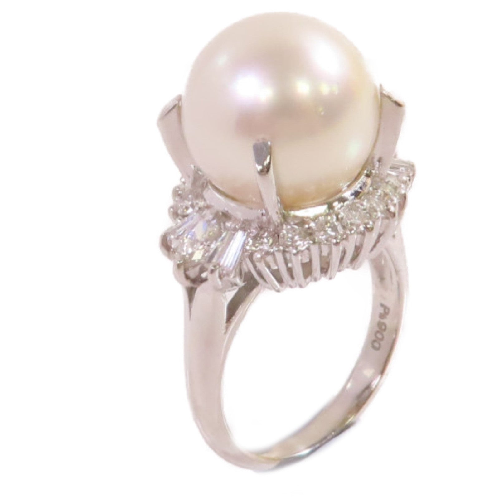 JEWELRY 18K白金/12.5mm珍珠/3.30ct鑽石Pearl Ring戒指US#5.75