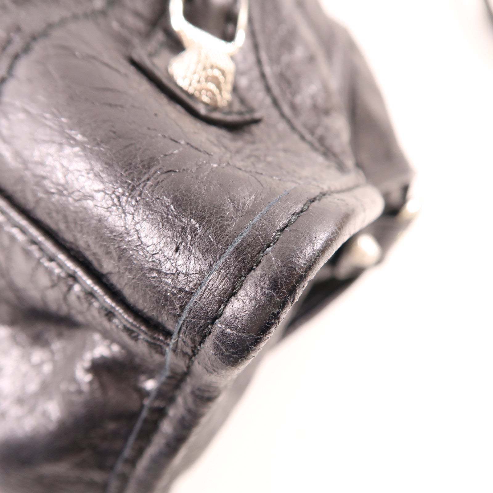 BALENCIAGA 牛皮皮革2 Way Shoulder銀扣手挽肩背兩用袋黑色
