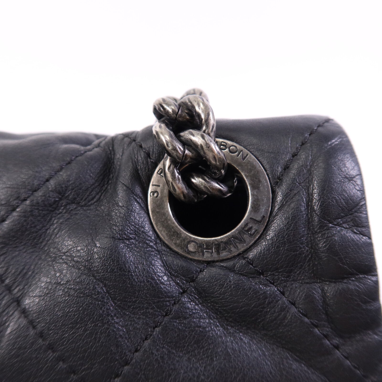 CHANEL 牛皮皮革Chain Shoulder銀扣鏈帶肩背袋