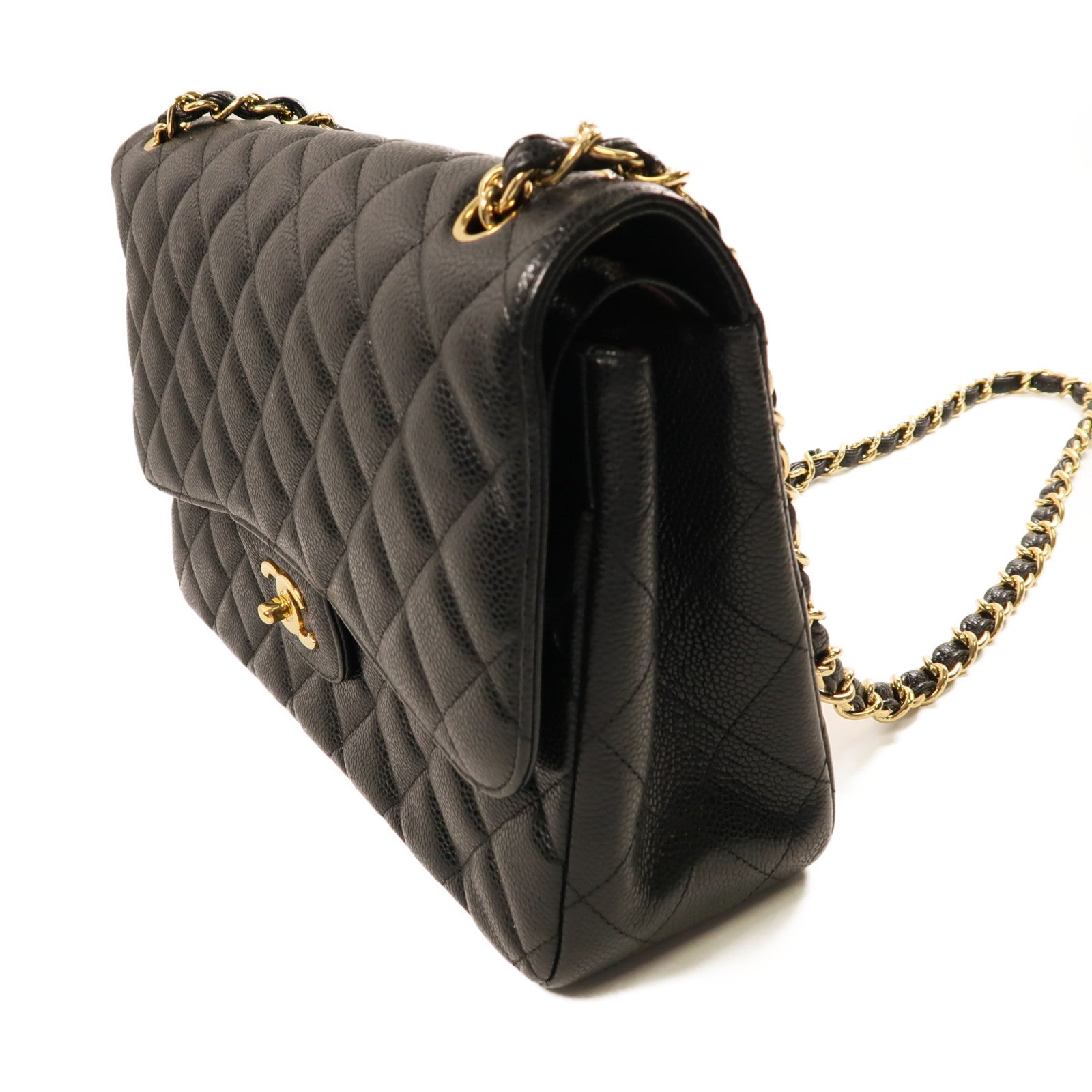 CHANEL 牛皮皮革Large Classic金扣鏈帶肩背袋黑色