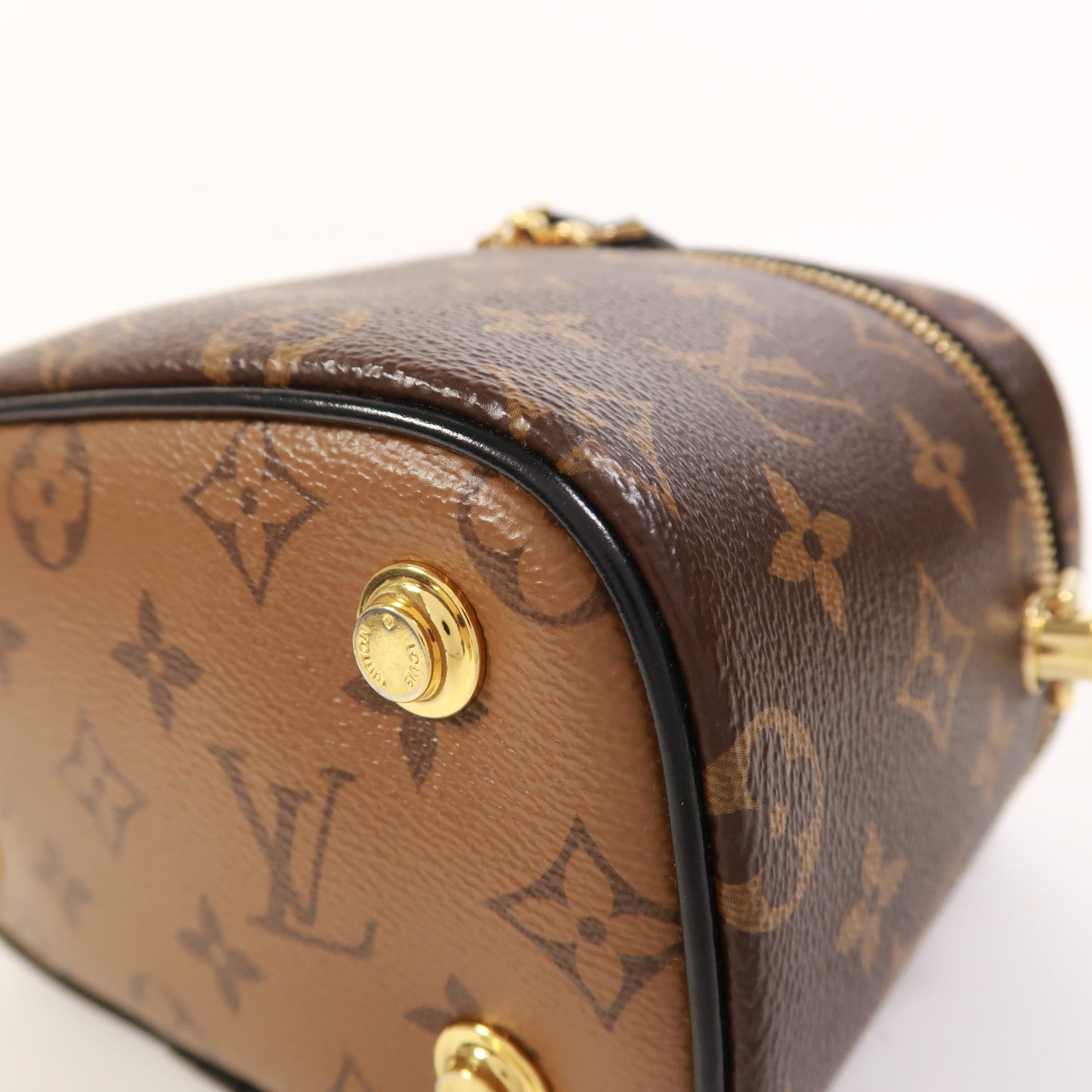 LOUIS VUITTON Monogram Reverse Vanity PM金扣手挽肩背兩用袋棕色
