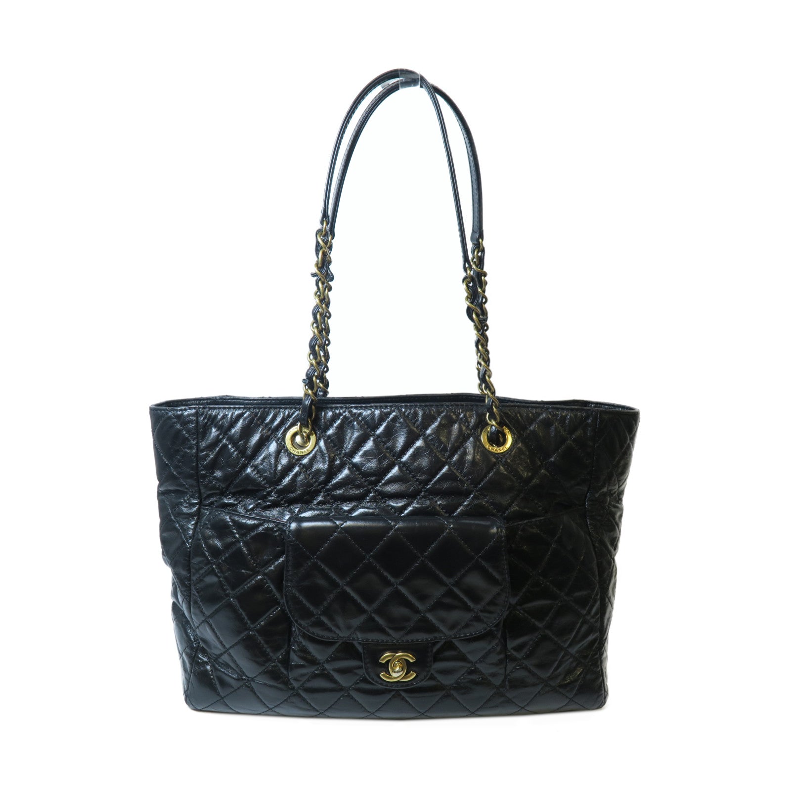 CHANEL 【激減優惠】菱格牛皮皮革Chain Shoulder金扣鏈帶肩背袋黑色