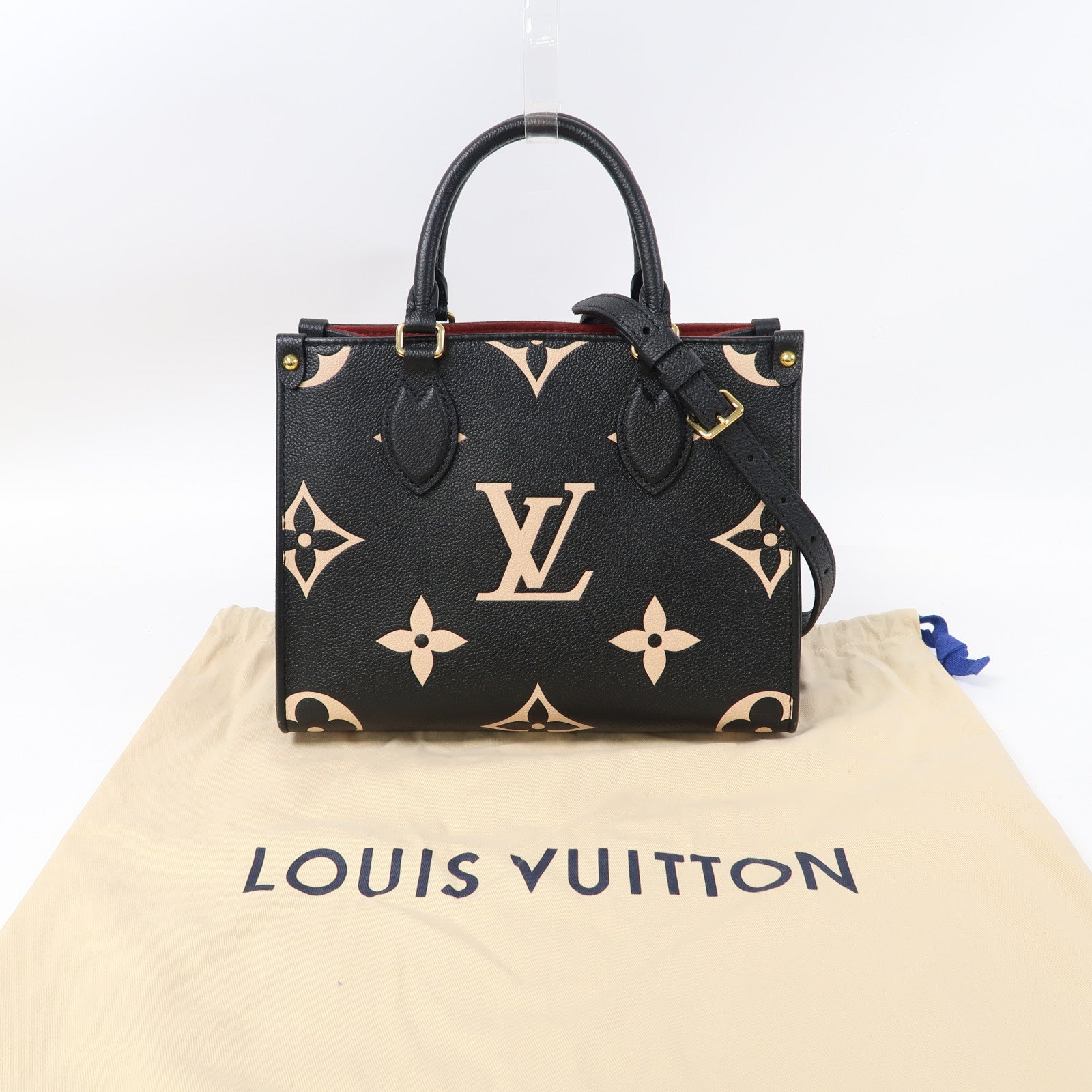 LOUIS VUITTON Monogram Empreinte On The Go PM金扣手挽肩背兩用袋黑色