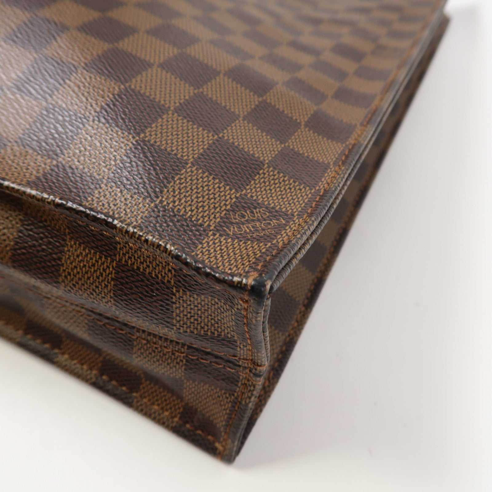 LOUIS VUITTON 【激減優惠】Damier Ebene Sac Plat金扣手挽袋啡色