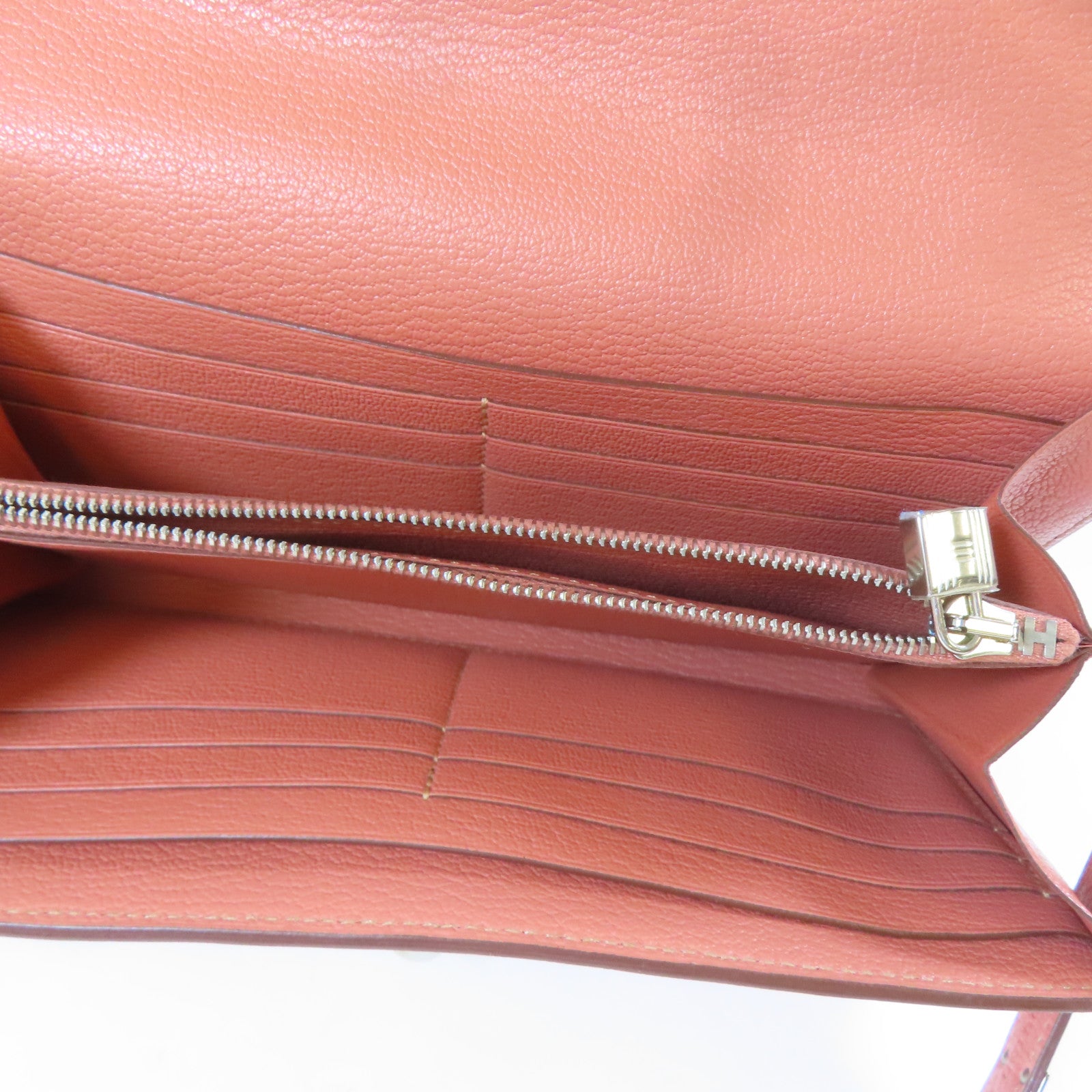 HERMES Chevre皮革Kelly Wallet銀扣長錢包Crevette龍蝦粉