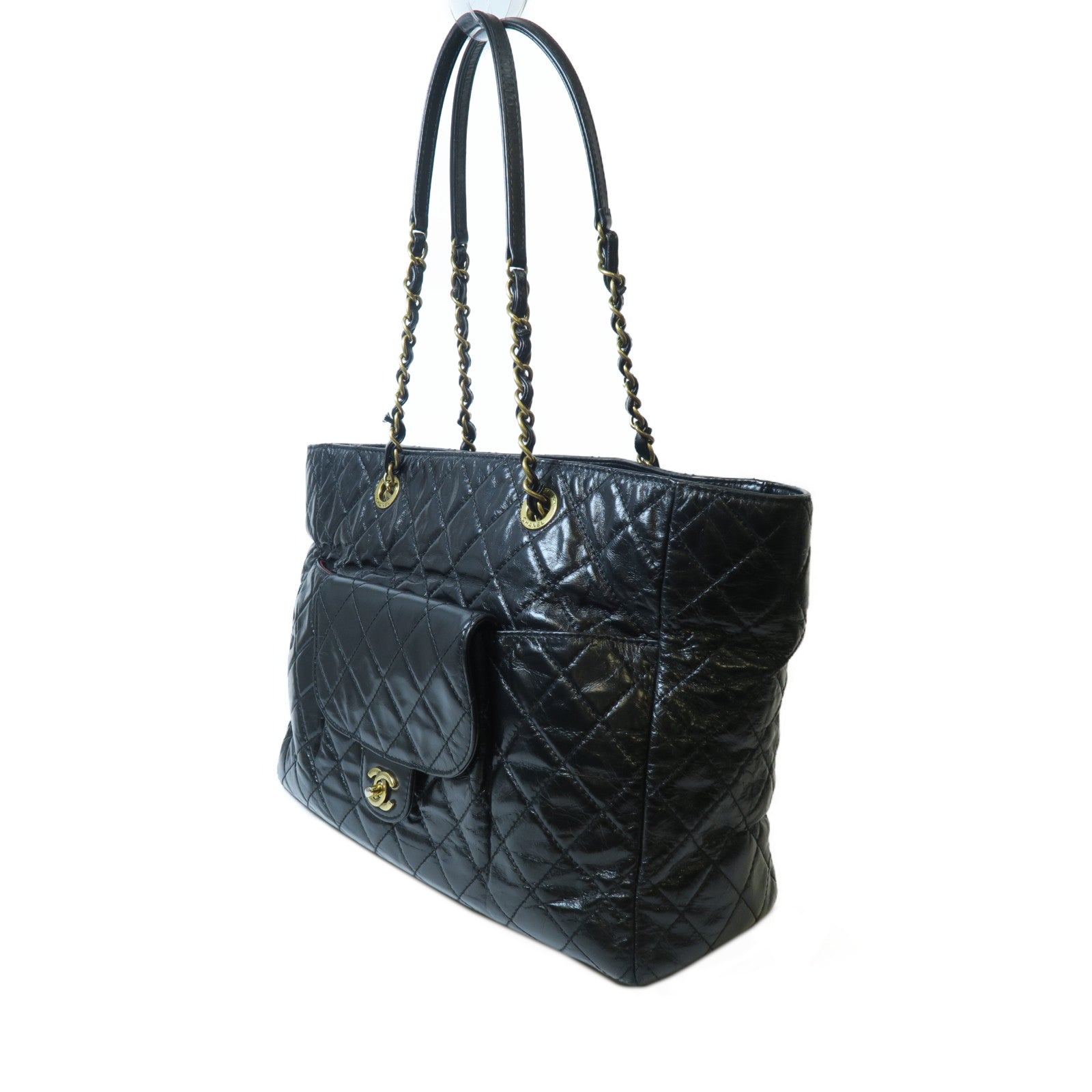 CHANEL 【激減優惠】菱格牛皮皮革Chain Shoulder金扣鏈帶肩背袋黑色