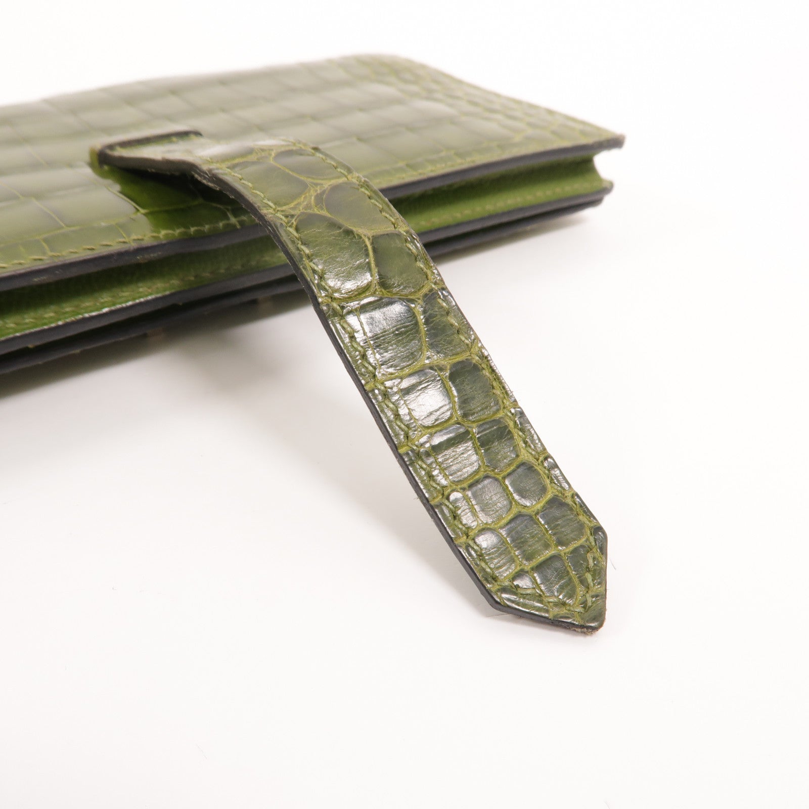 HERMES Alligator皮革Bearn Long Wallet長錢包Vert Anis