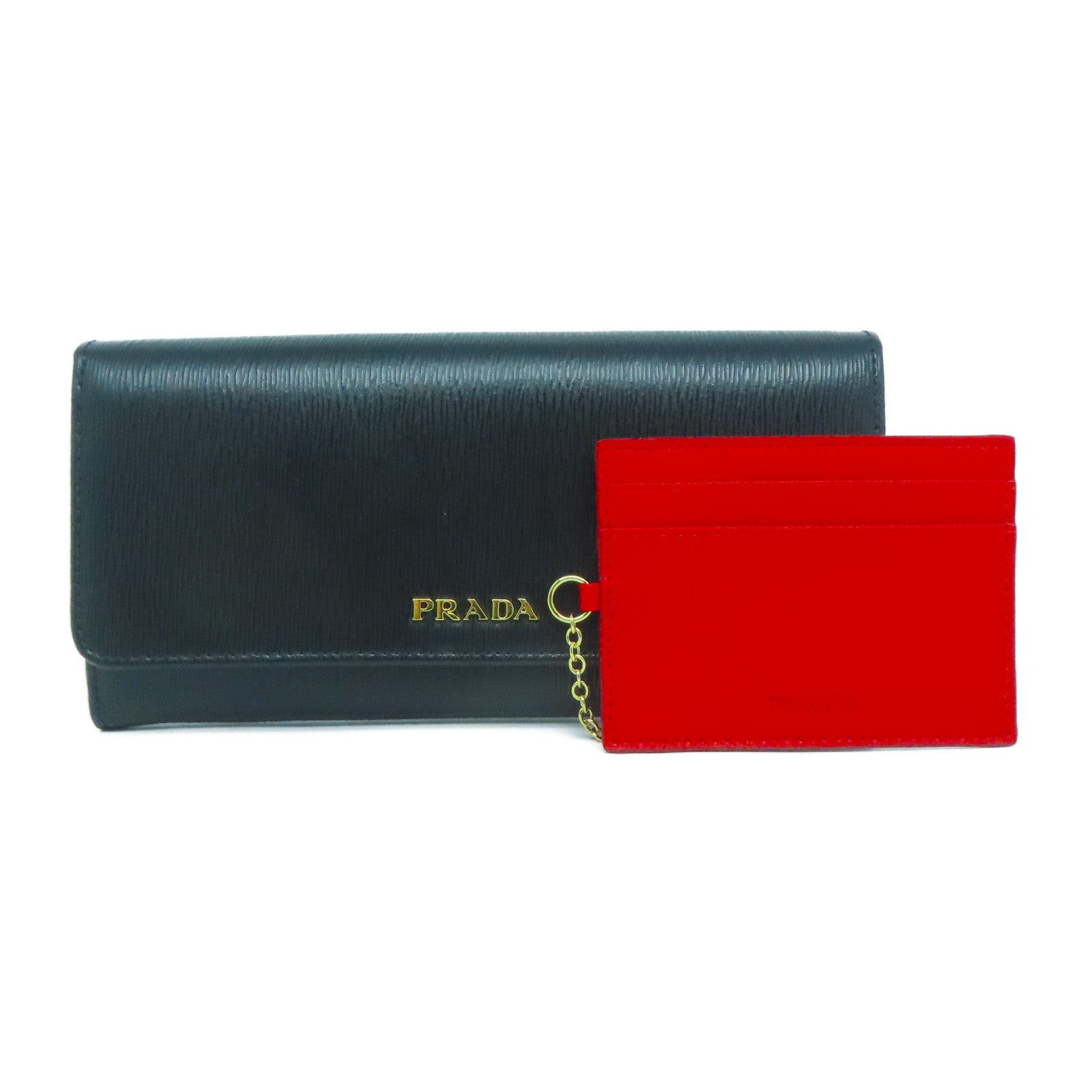PRADA 【清倉大減價】牛皮皮革Long wallet金扣長錢包黑色