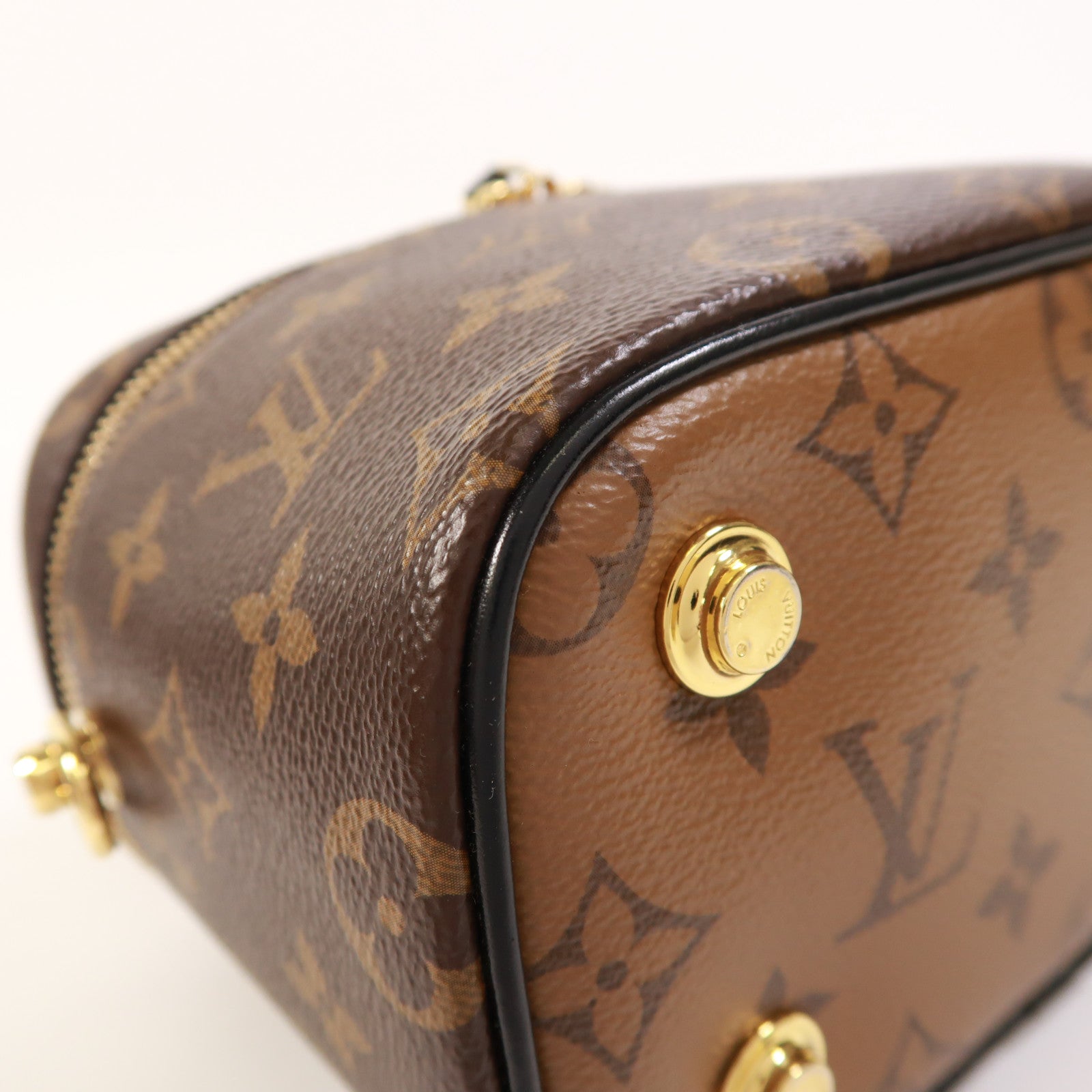 LOUIS VUITTON Monogram Reverse Vanity PM金扣手挽肩背兩用袋棕色
