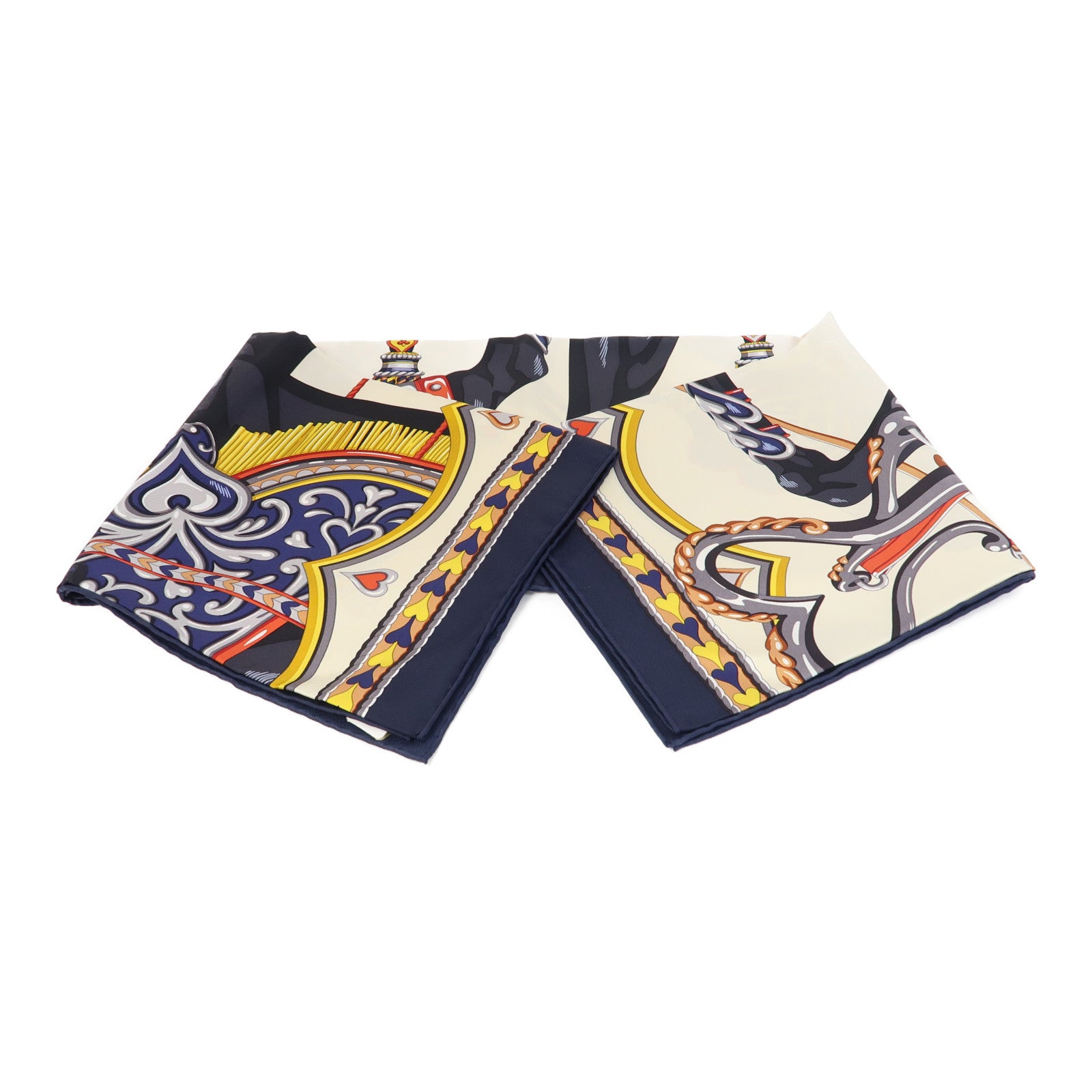 HERMES 絲質Scarf 90X90cm絲巾深藍色/米色