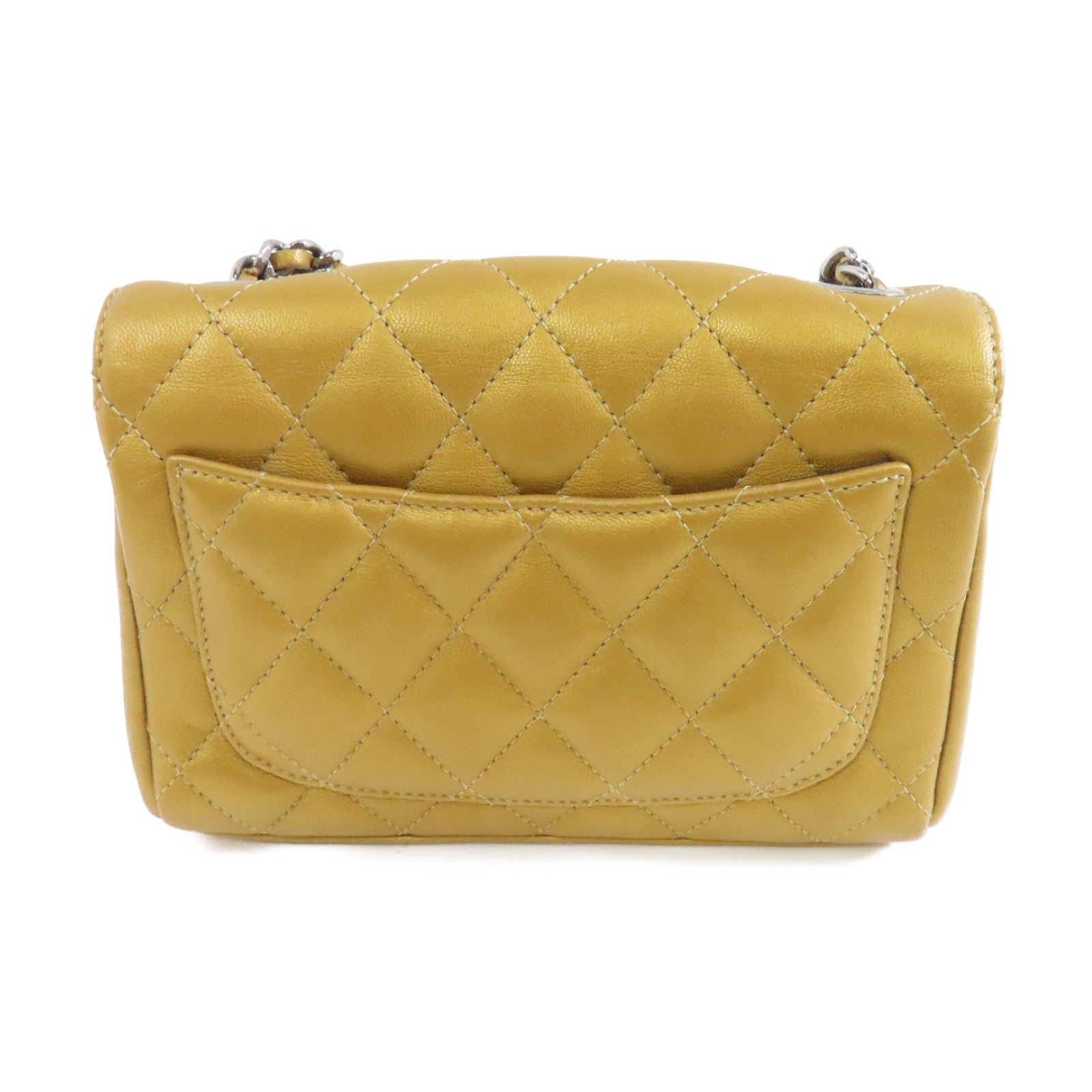 CHANEL 菱格羊皮皮革Chain Shoulder銀扣肩背袋金色