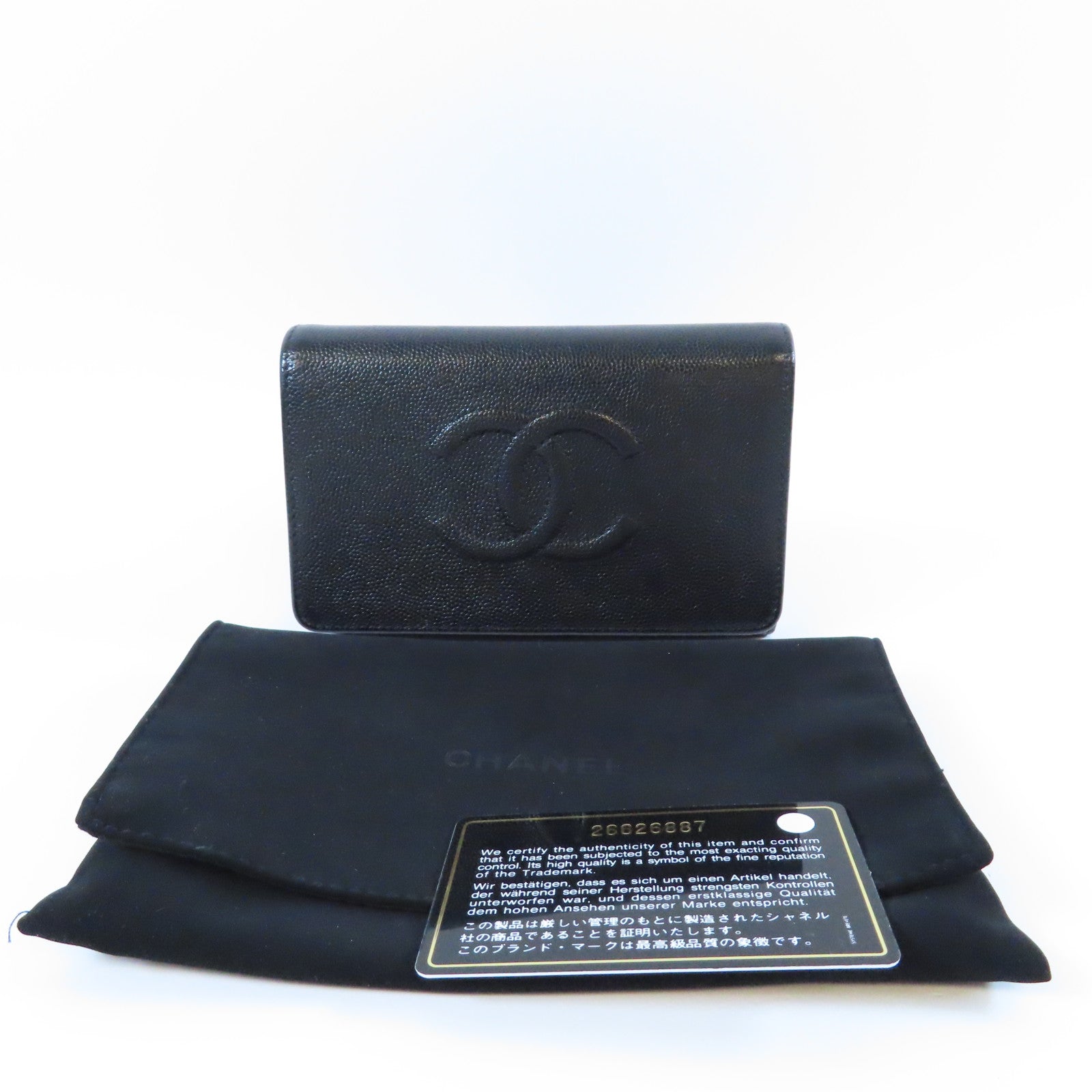 CHANEL **【激減優惠】Caviar皮革Long Wallet金扣長錢包黑色
