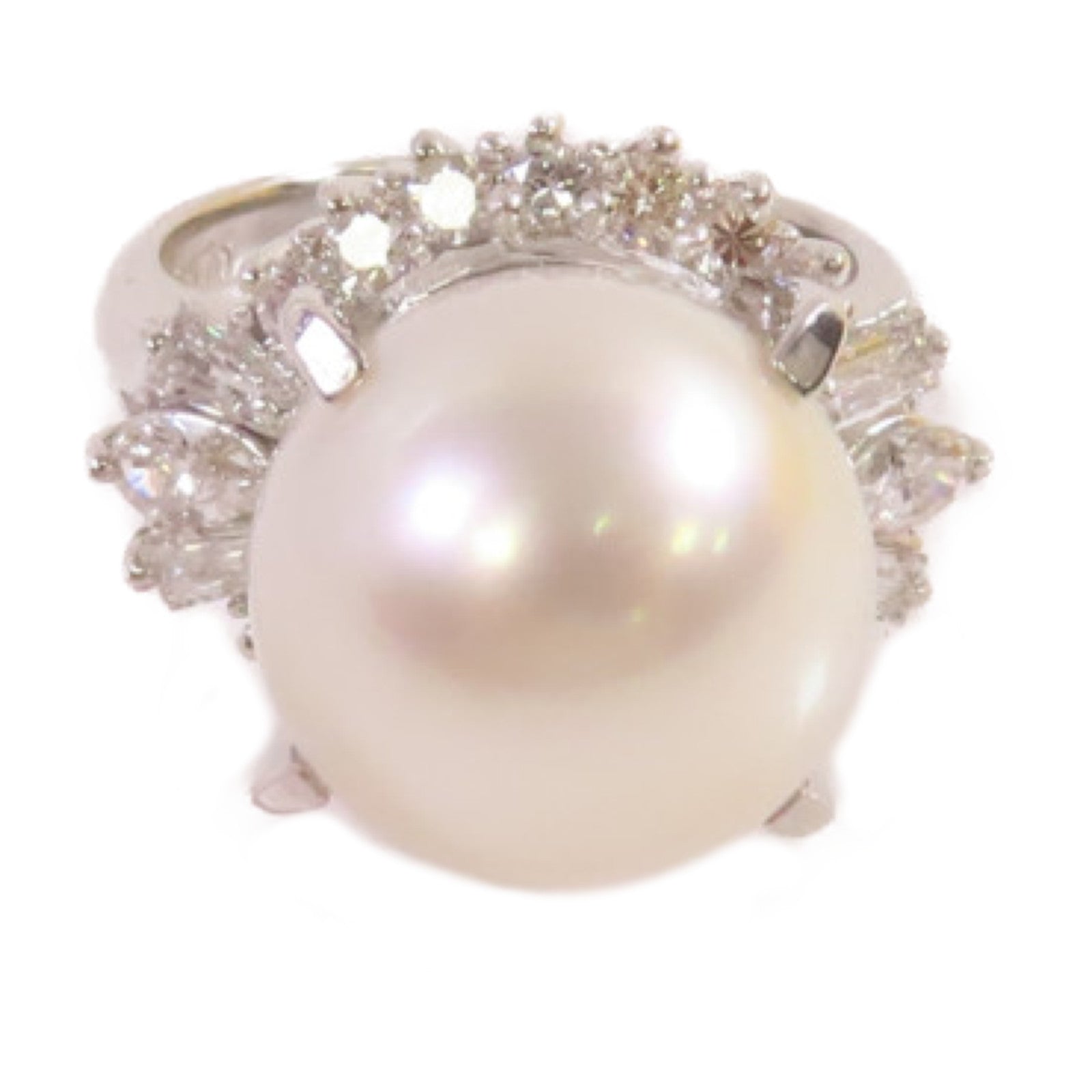 JEWELRY 18K白金/12.5mm珍珠/3.30ct鑽石Pearl Ring戒指US#5.75