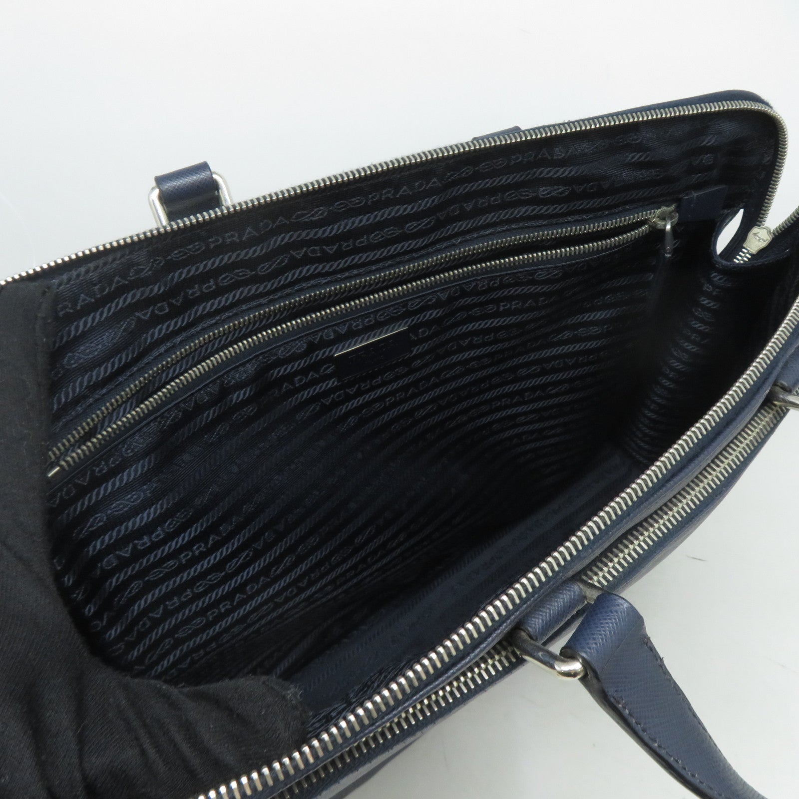 PRADA Saffiano皮革Briefcase銀扣手挽袋/公事包藍色