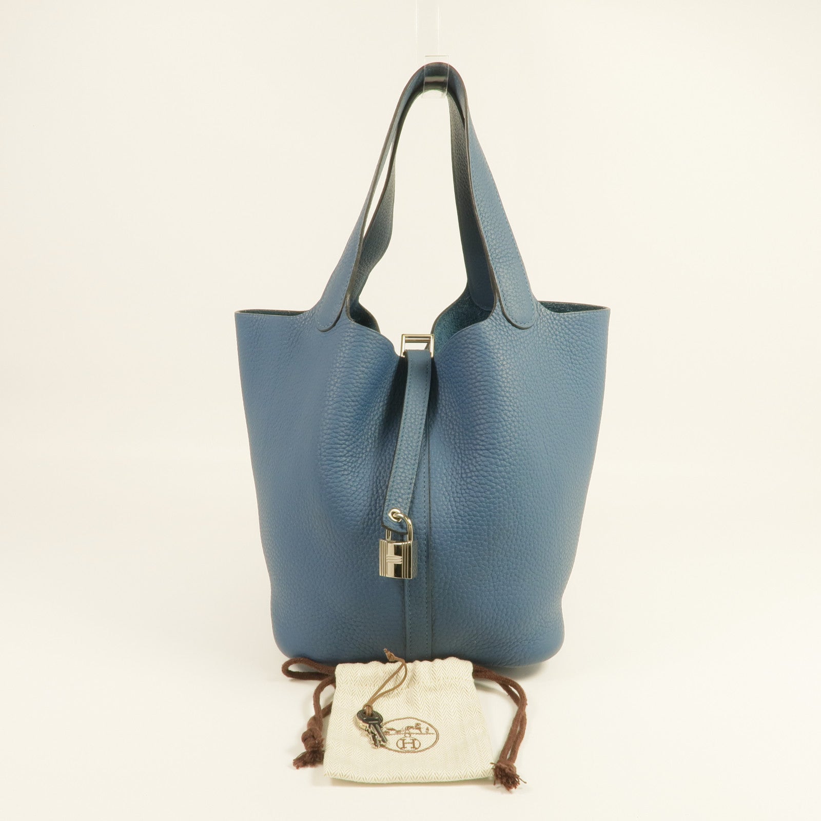 HERMES Clemence皮革Picotin MM銀扣手挽袋Cobalt