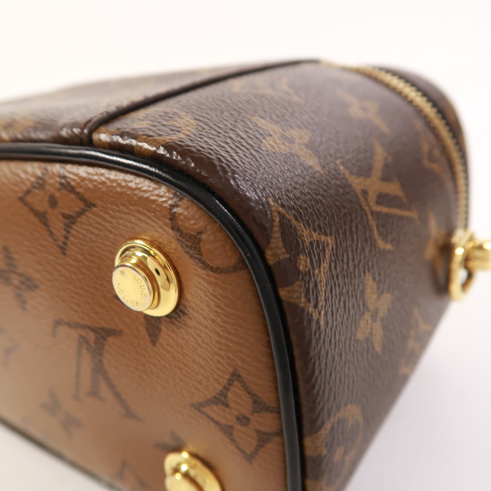 LOUIS VUITTON Monogram Reverse Vanity PM金扣手挽肩背兩用袋棕色