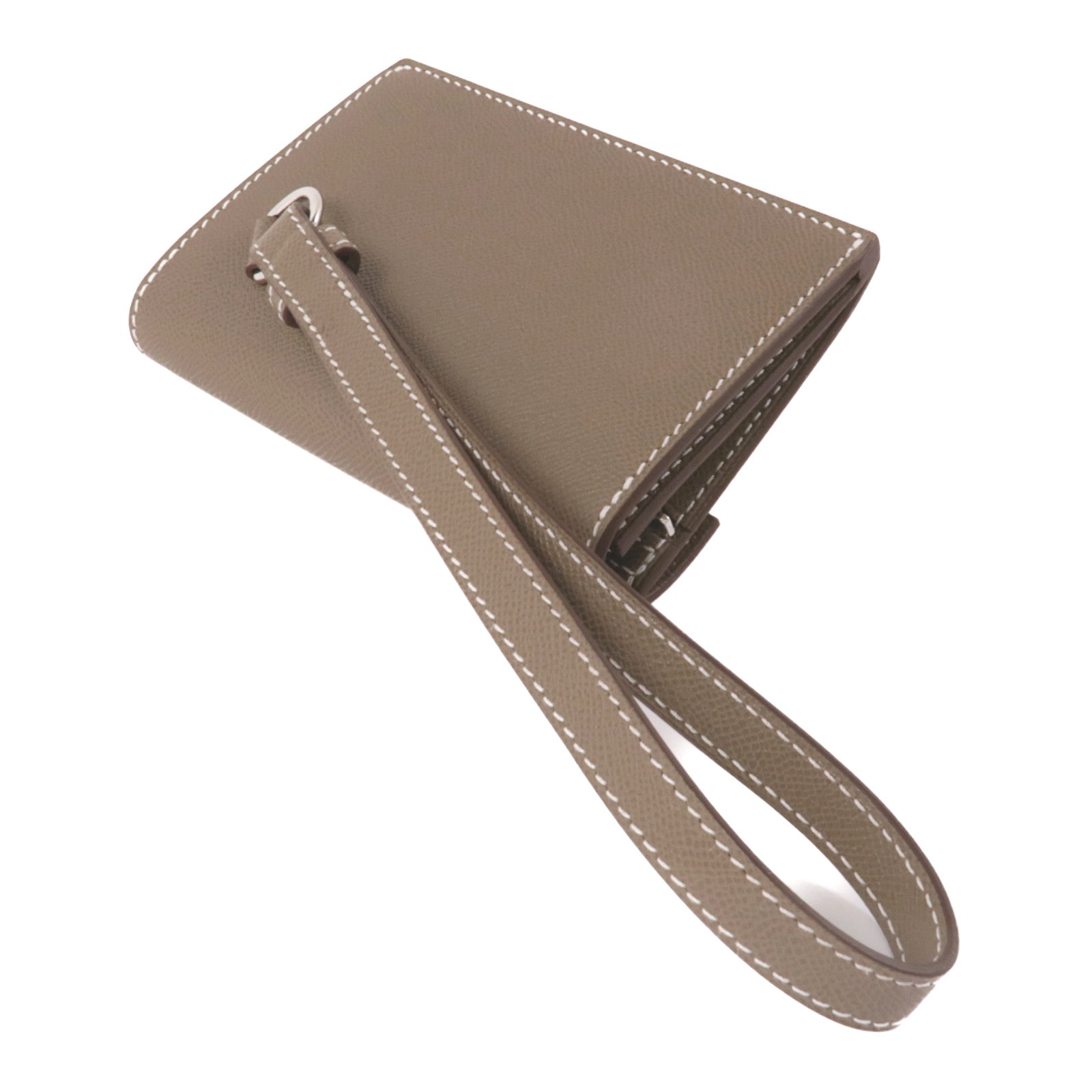 HERMES Madame皮革Kelly Pocket Slim銀扣零錢包Etoupe