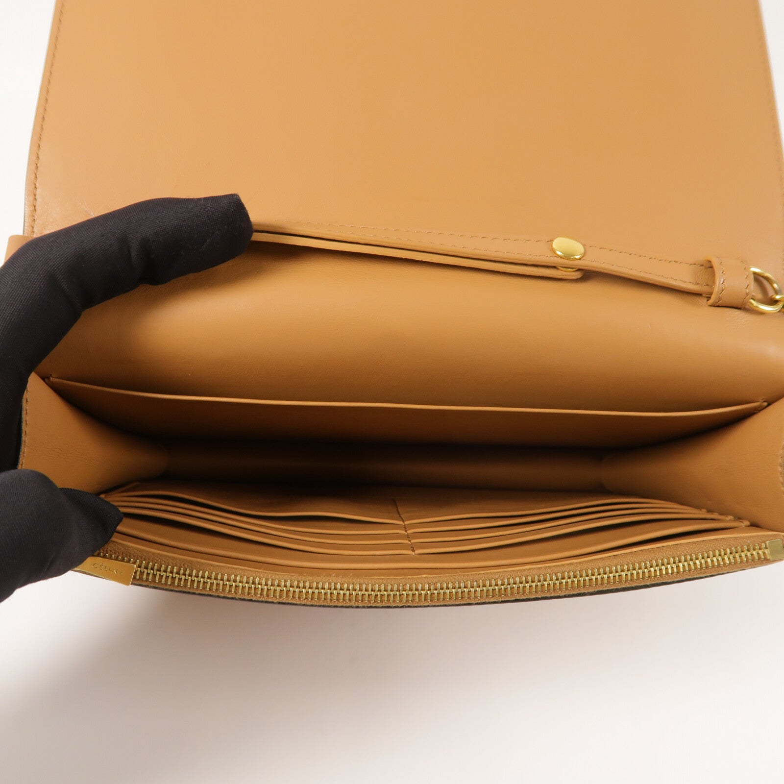 CELINE 牛皮皮革Frame Wallet On Chain金扣鏈帶肩背袋
