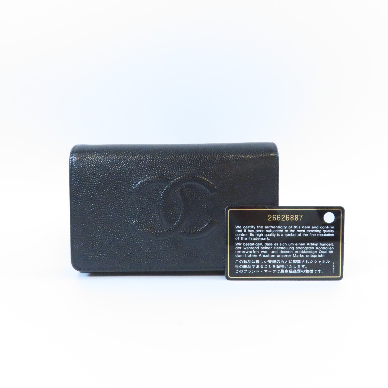 CHANEL **【激減優惠】Caviar皮革Long Wallet金扣長錢包黑色