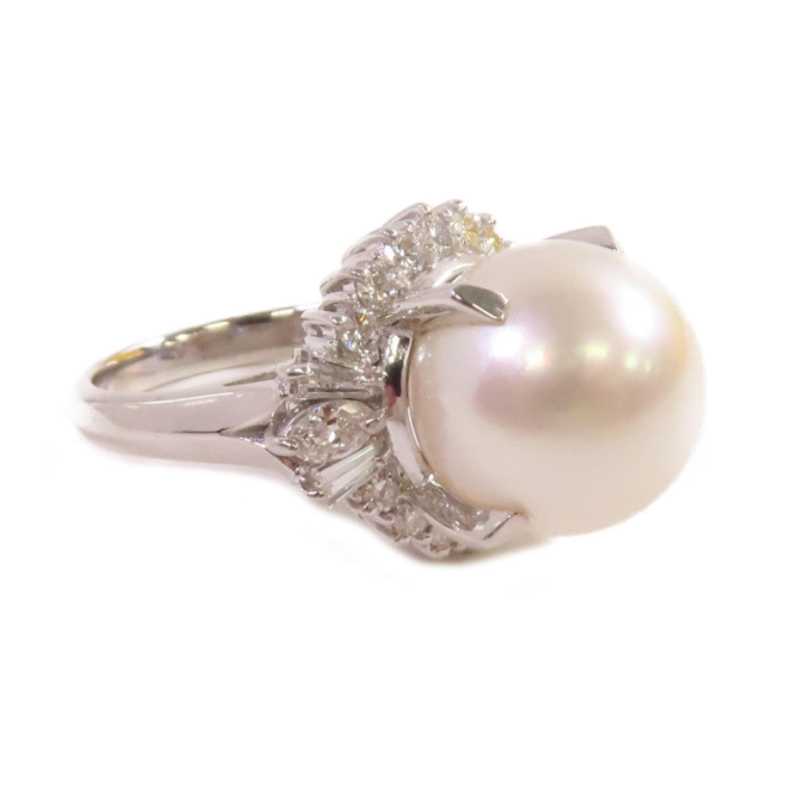 JEWELRY 18K白金/12.5mm珍珠/3.30ct鑽石Pearl Ring戒指US#5.75