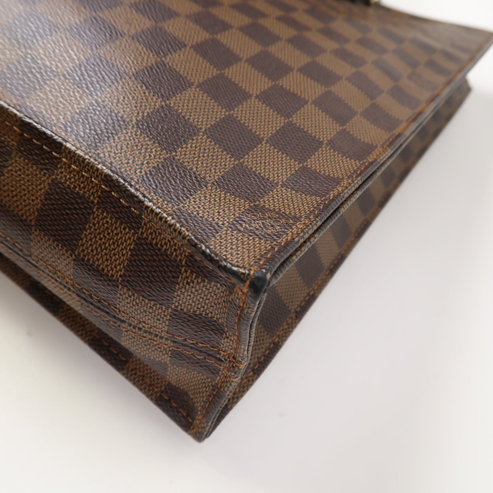LOUIS VUITTON 【激減優惠】Damier Ebene Sac Plat金扣手挽袋啡色