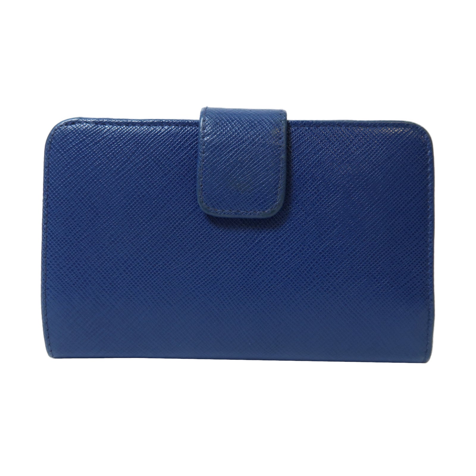 PRADA 【激減優惠】Saffiano皮革Fold Wallet金扣折疊錢包藍色