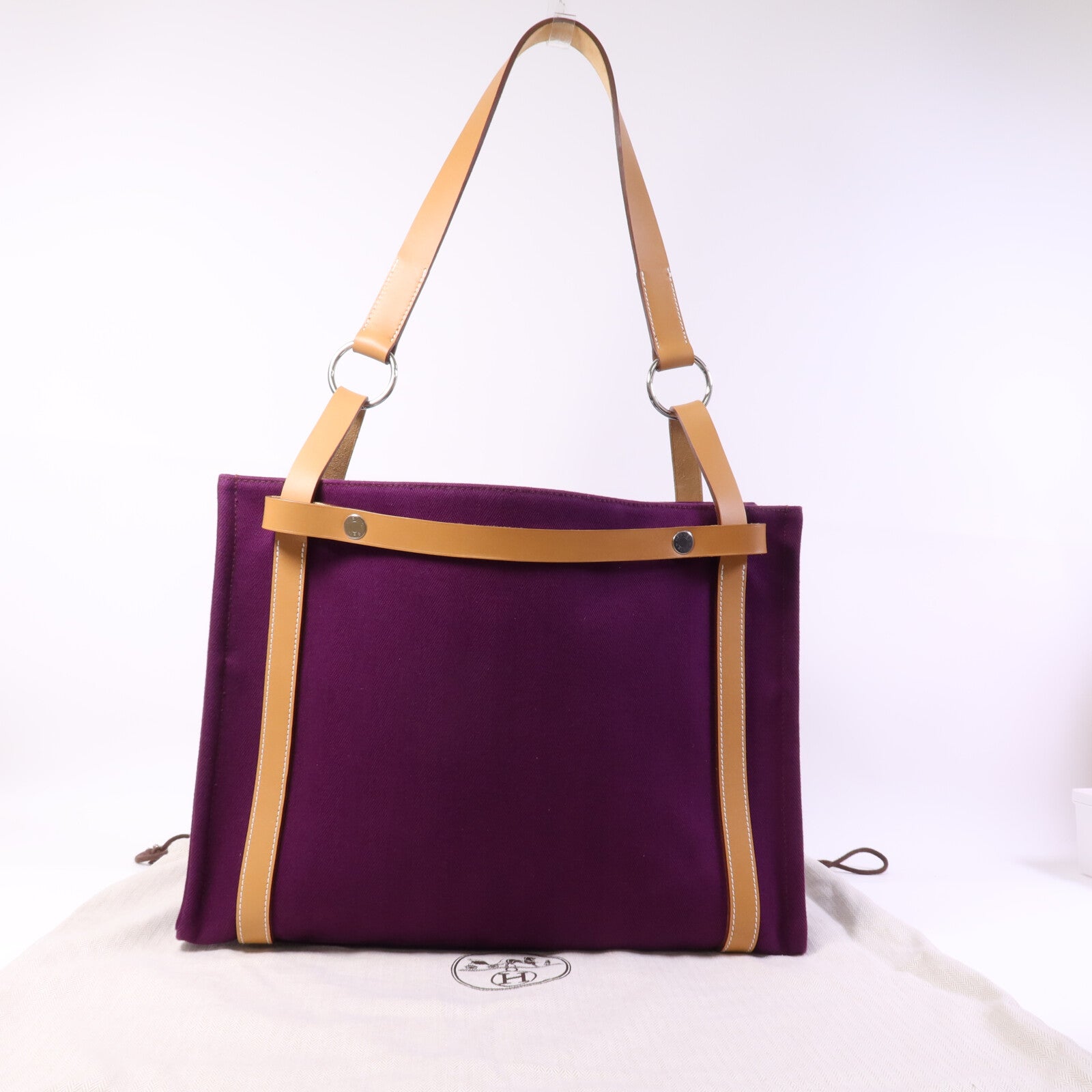 HERMES 帆布Cabalicol銀扣肩背袋Anemone