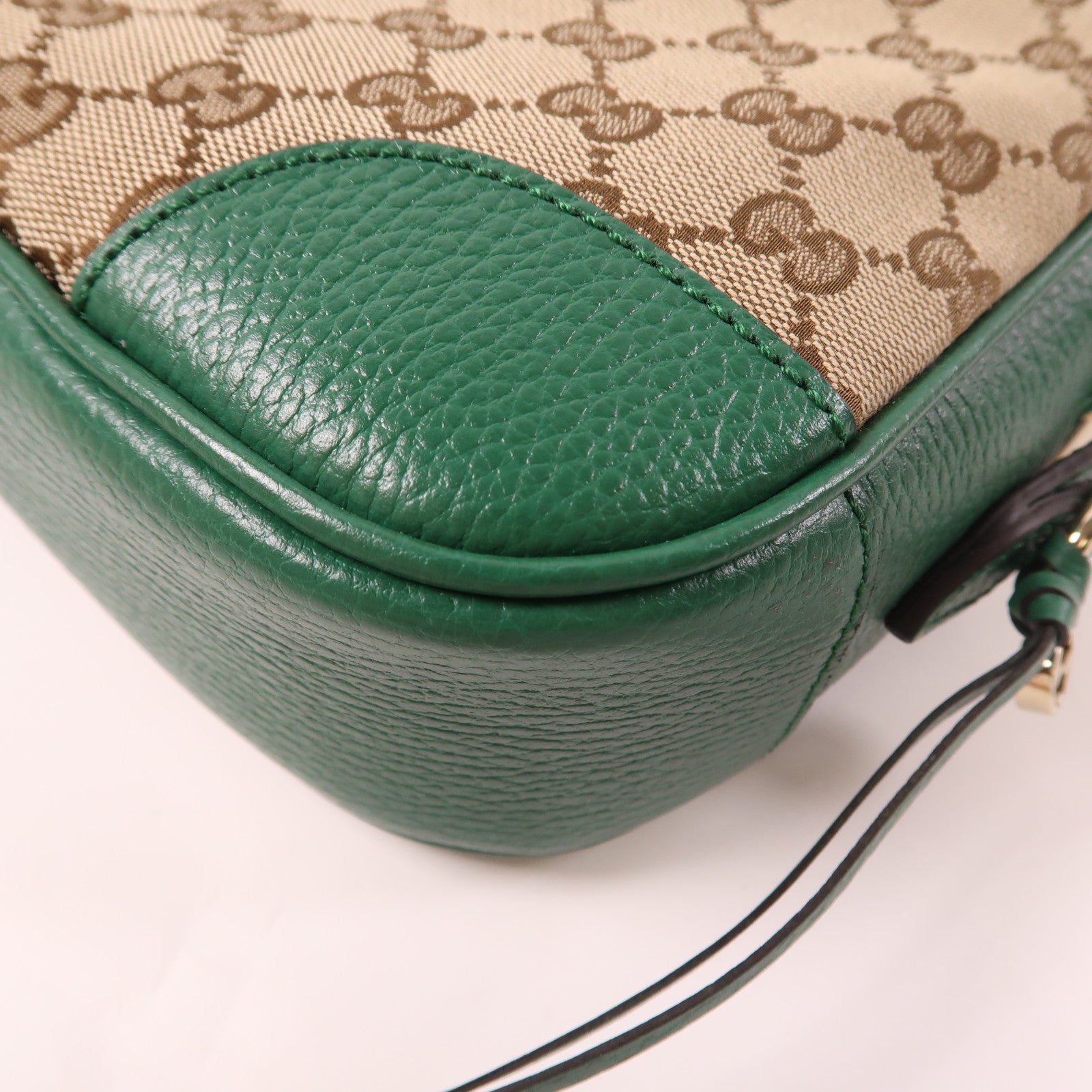 GUCCI 帆布/皮革GG Bree金扣肩背袋啡色/綠色