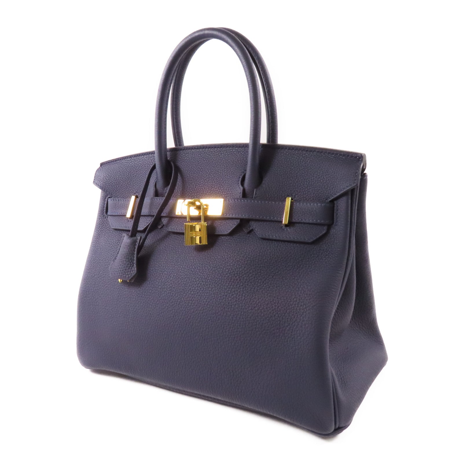 HERMES Clemence皮革Birkin 30金扣手挽袋Bleu Nuit