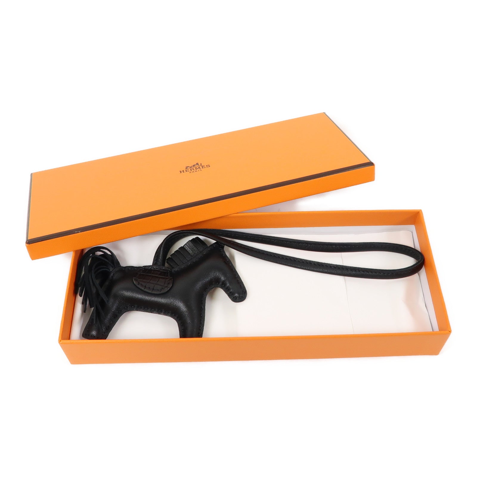 HERMES Swift皮革Rodeo掛飾黑色