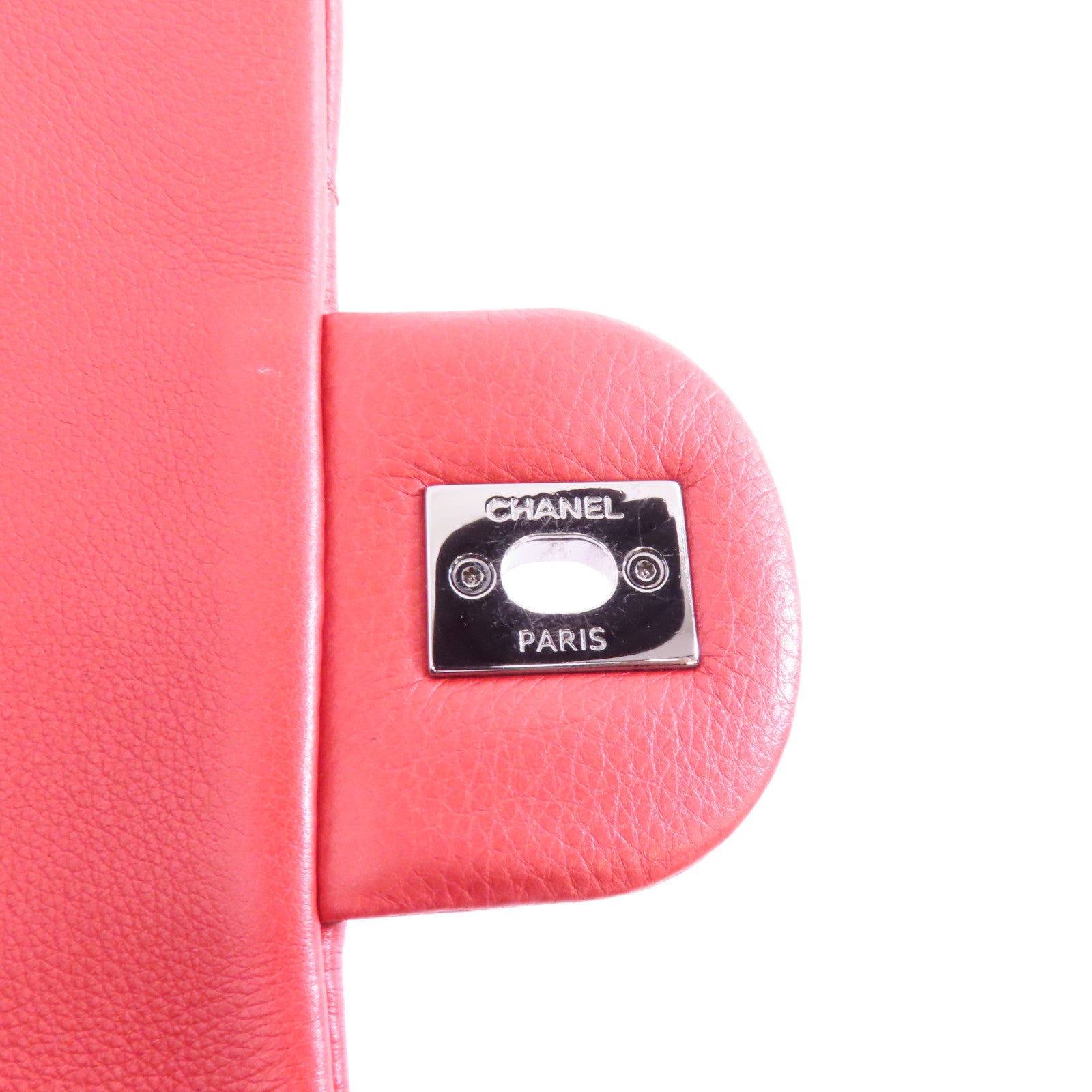 CHANEL 菱格牛皮皮革Chain Shoulder Bag銀扣鏈帶肩背袋紅色