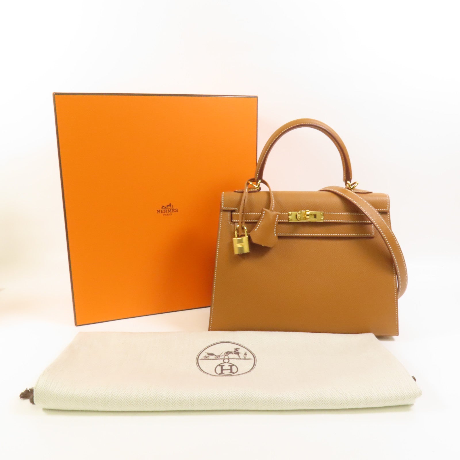 HERMES 【激減優惠】Epsom皮革Kelly 25金扣手挽肩背兩用袋Gold