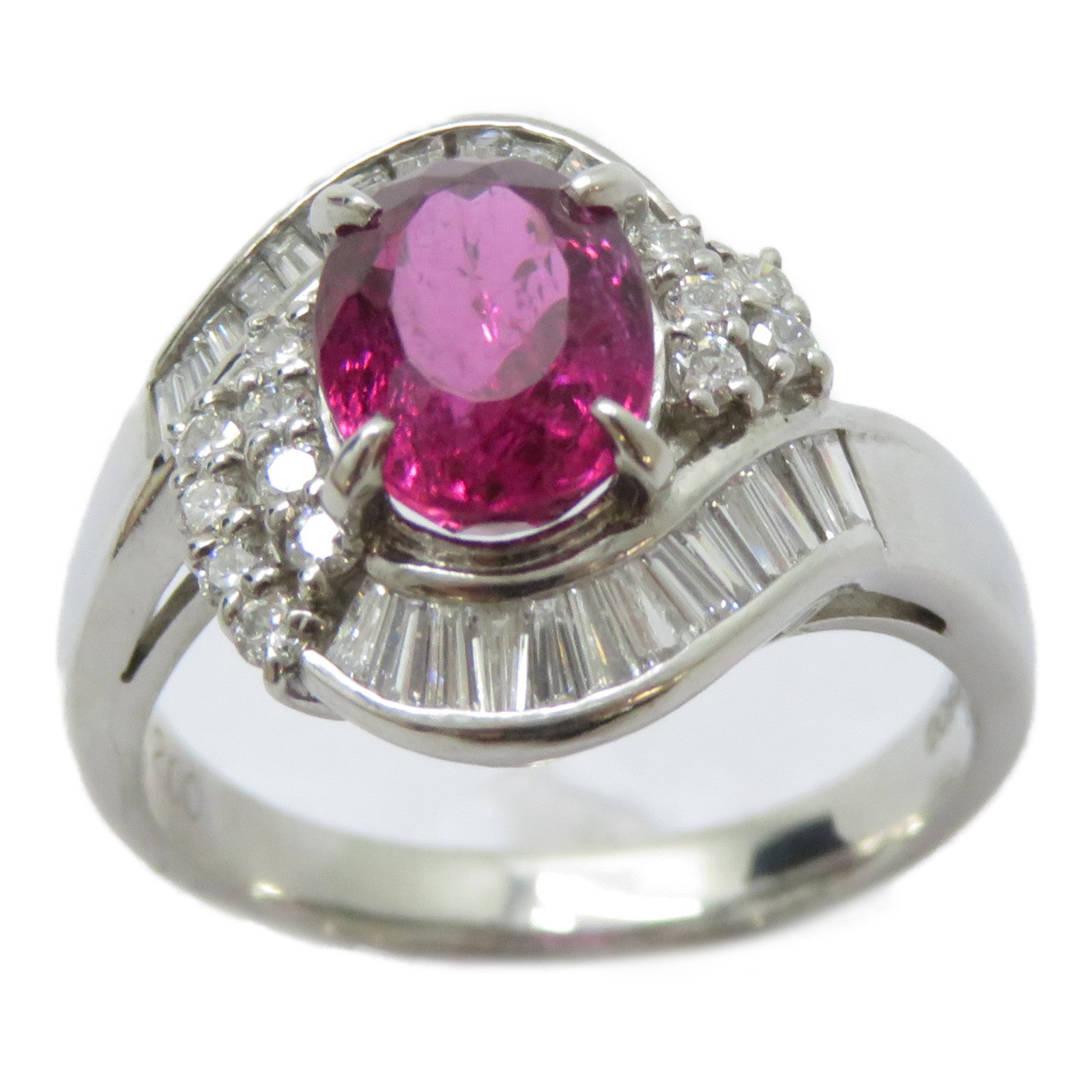 JEWELRY PT900鉑金Rubellite Ring 2.00ct紅碧璽/0.68ct鑽石戒指US#7.5