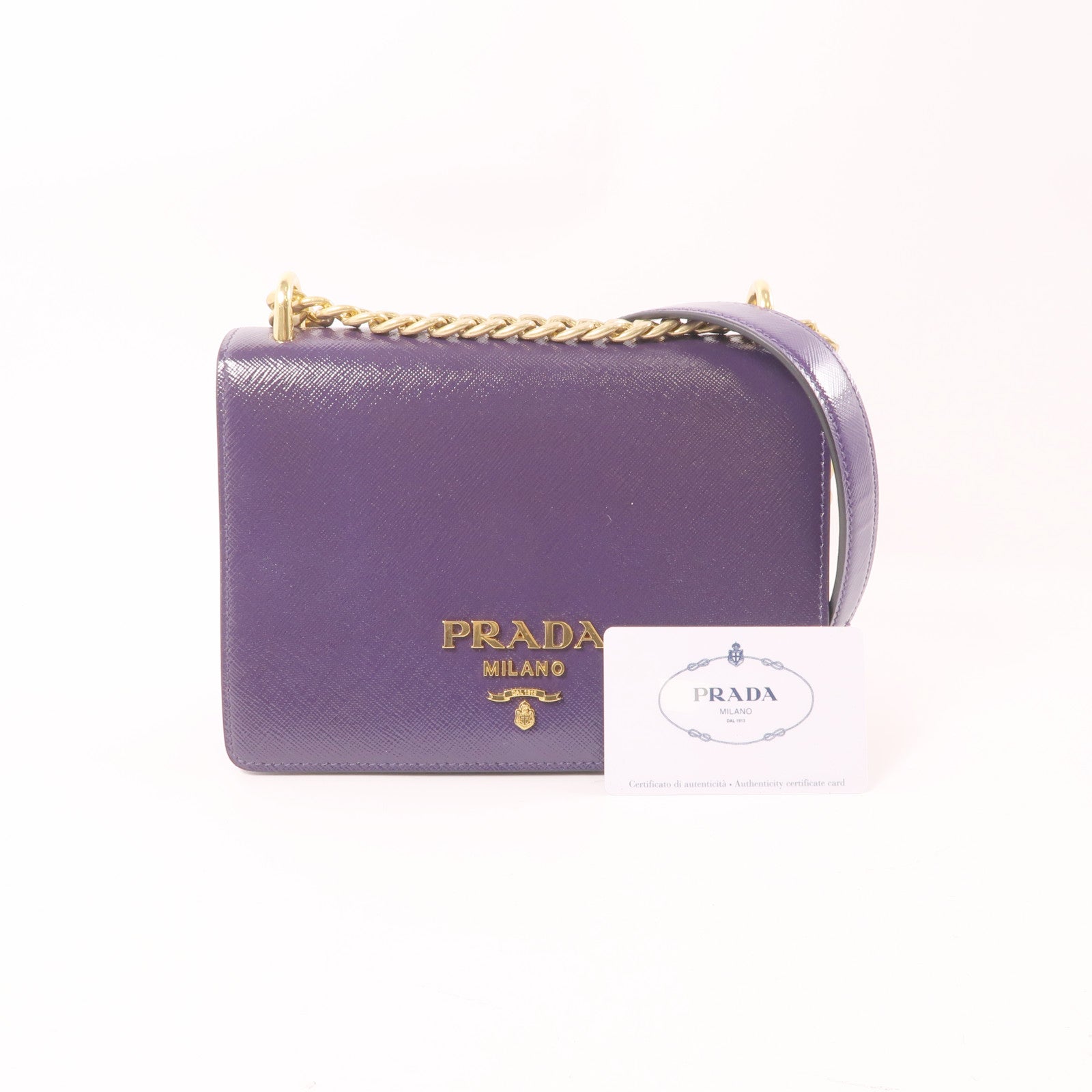 PRADA 塗層帆布Chain Shoulder Bag金扣鏈帶肩背袋紫色
