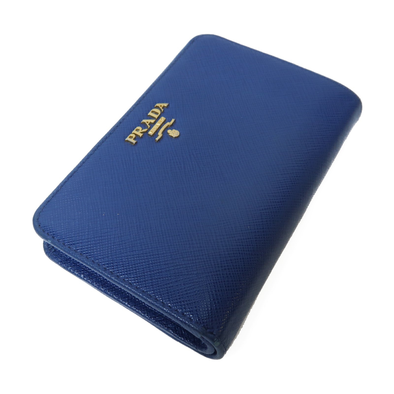 PRADA 【激減優惠】Saffiano皮革Fold Wallet金扣折疊錢包藍色