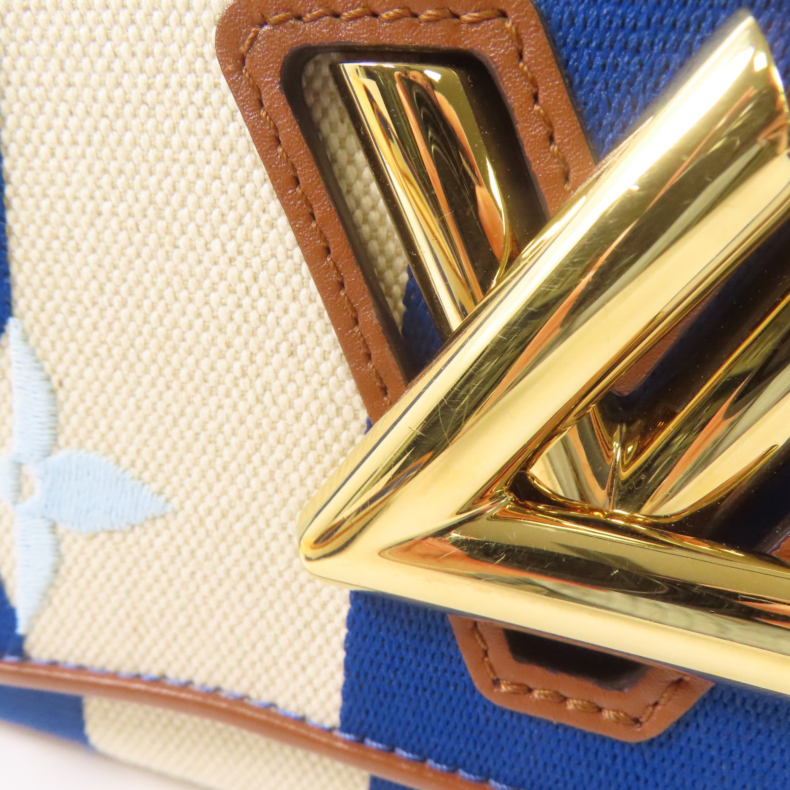 LOUIS VUITTON 帆布/皮革Twist金扣肩背袋藍色/白色/啡色