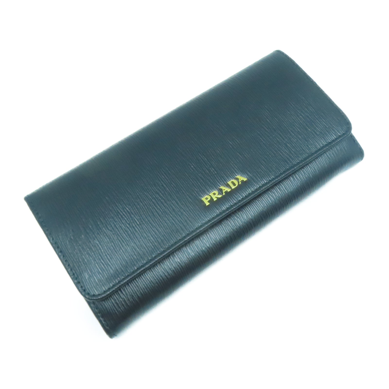 PRADA 【清倉大減價】牛皮皮革Long wallet金扣長錢包黑色